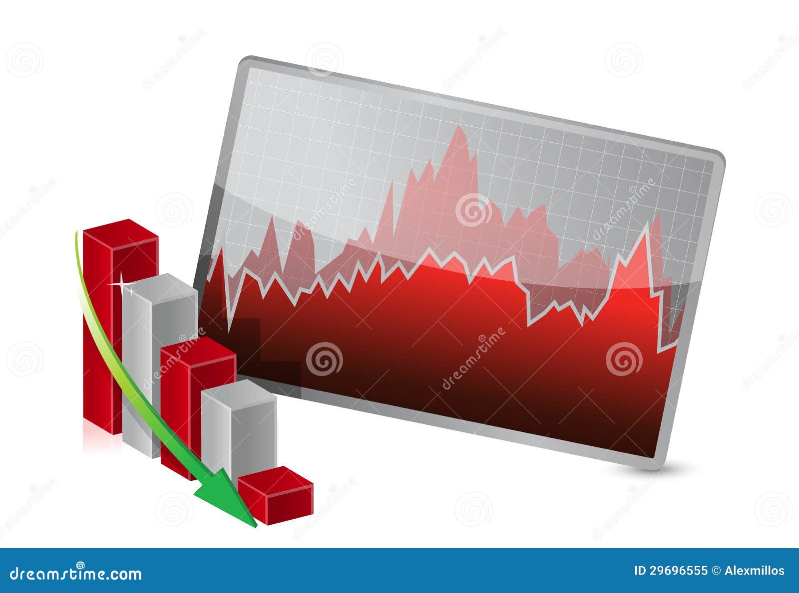 business graph with stocks showing losses