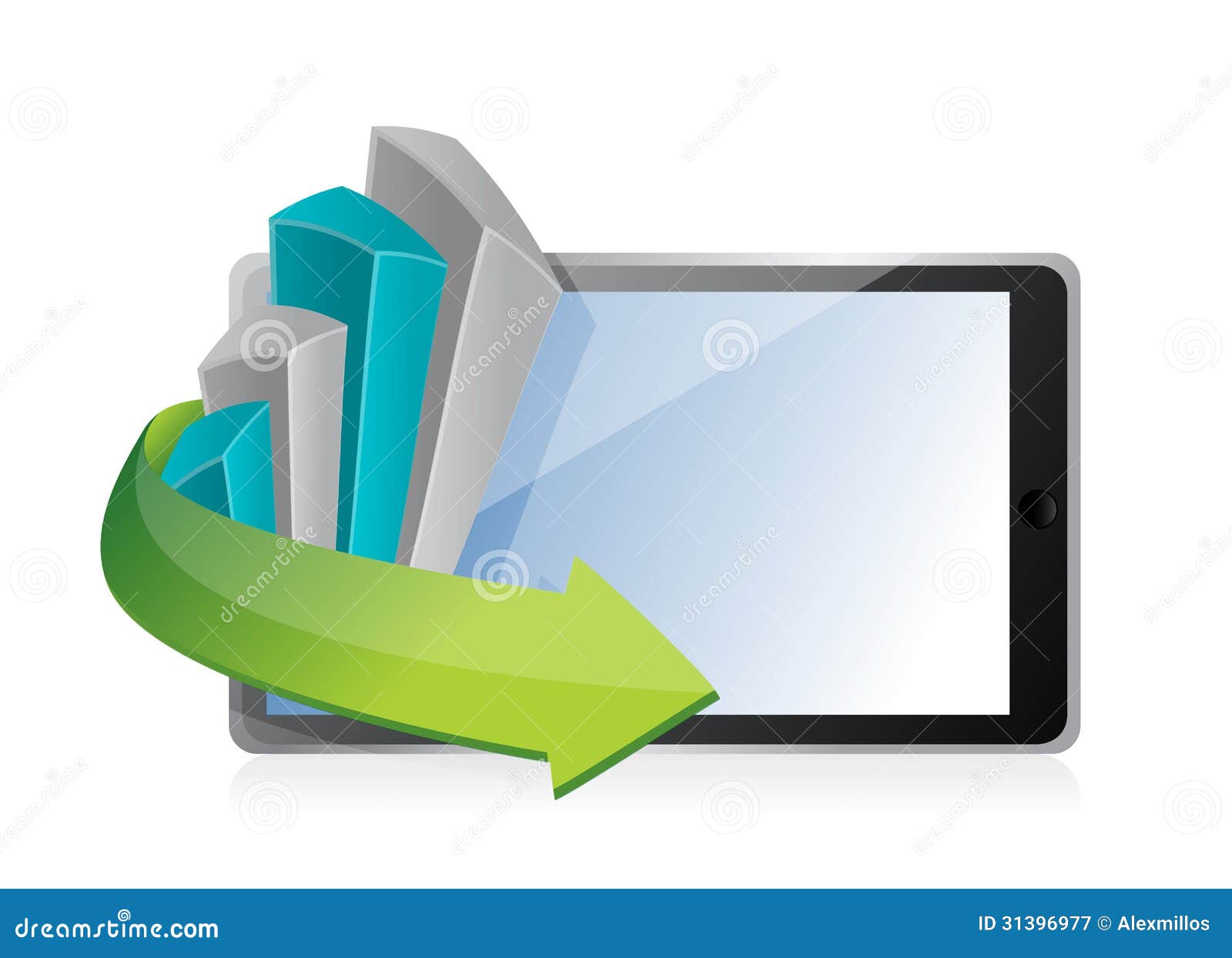 Business graph tablet illustration design over a white background