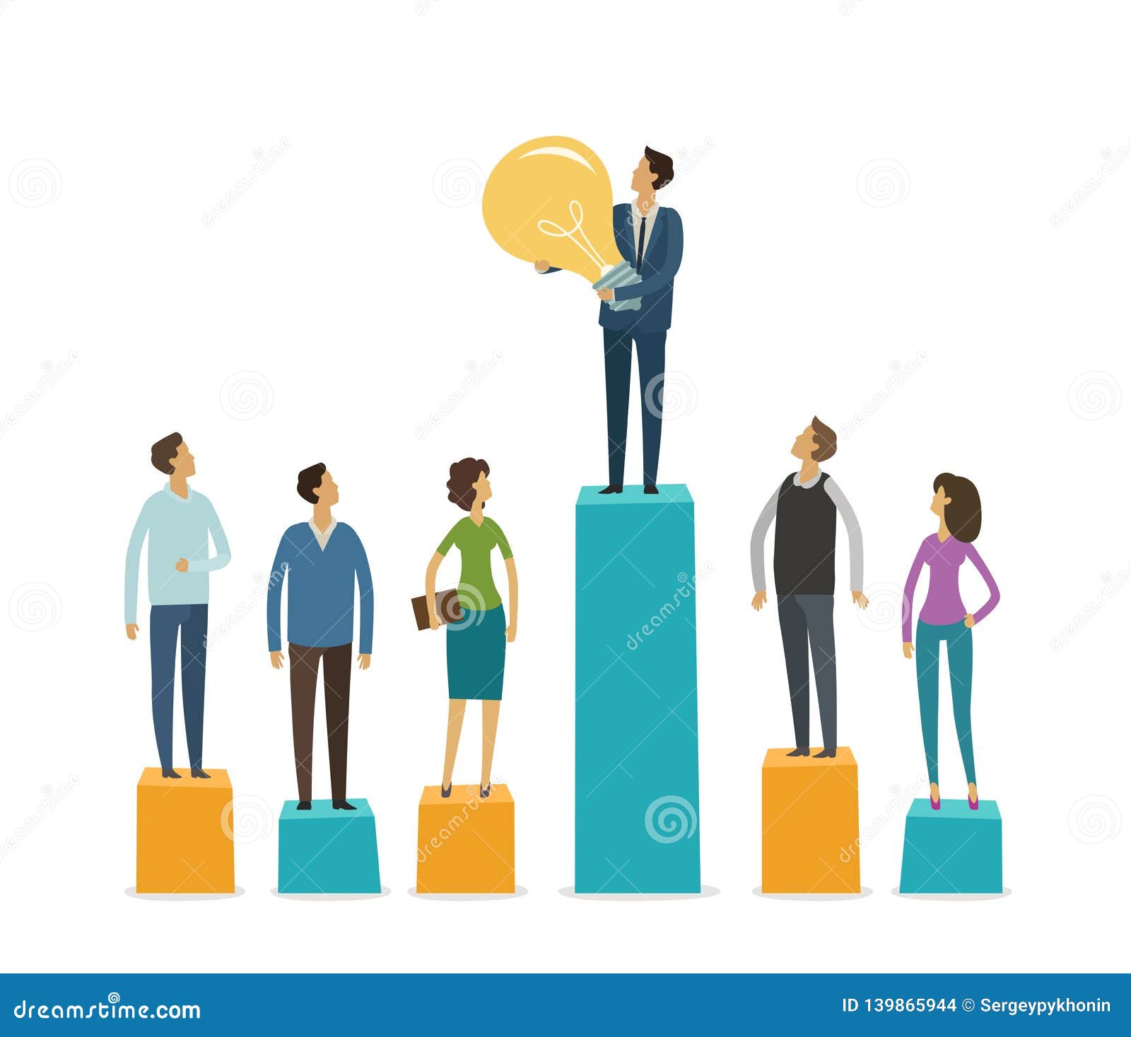 business graphics, business people stand on column graphs. idea, motivation, competition concept.  