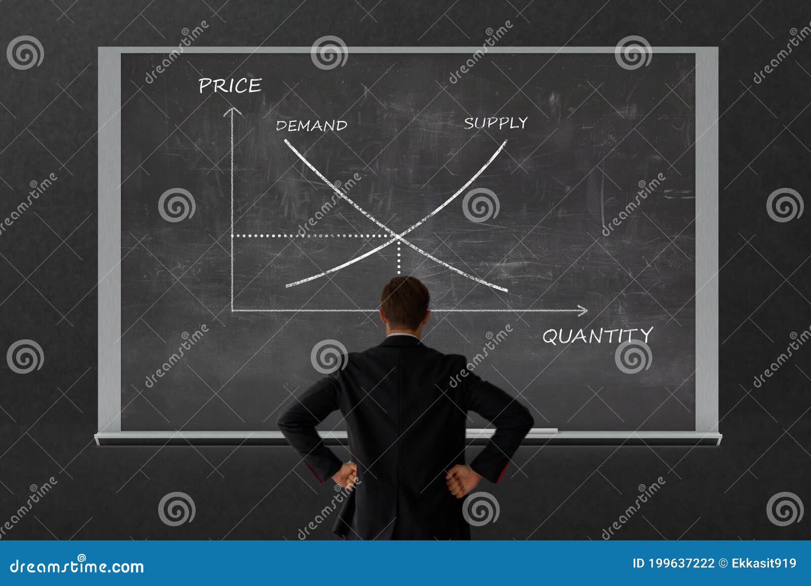 business growth concept. business man looking to the graph with growth rate relation of economy. supply demand graph relate with p
