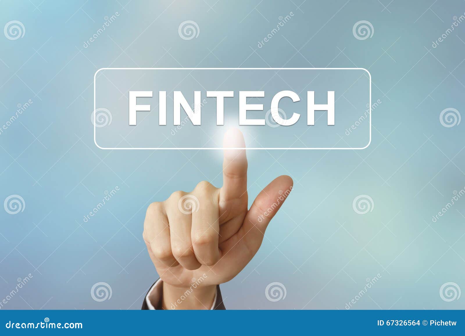 business hand clicking fintech or financial technology button on
