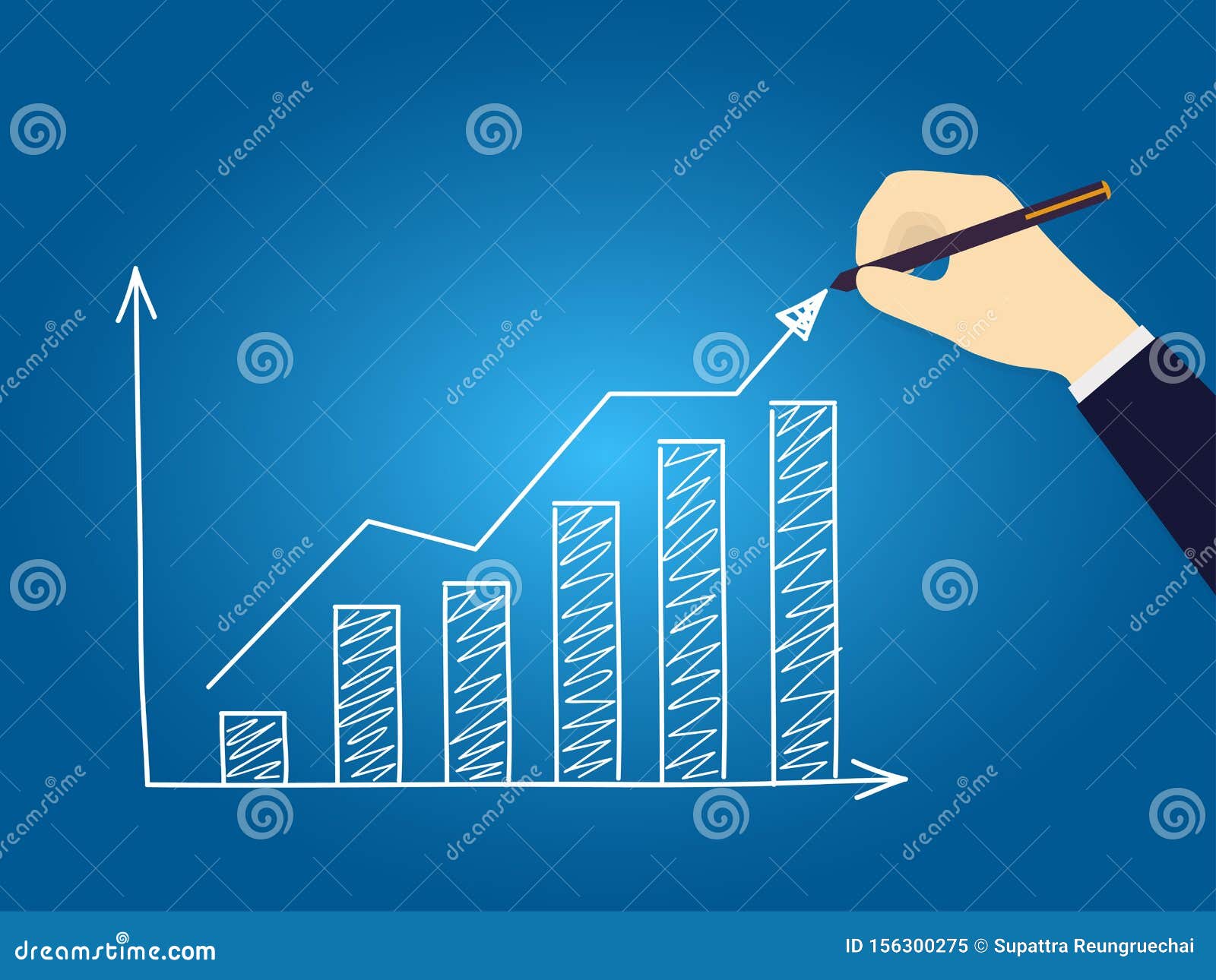 Business Hand Drawn Growth Chart. Stock Vector Illustration of