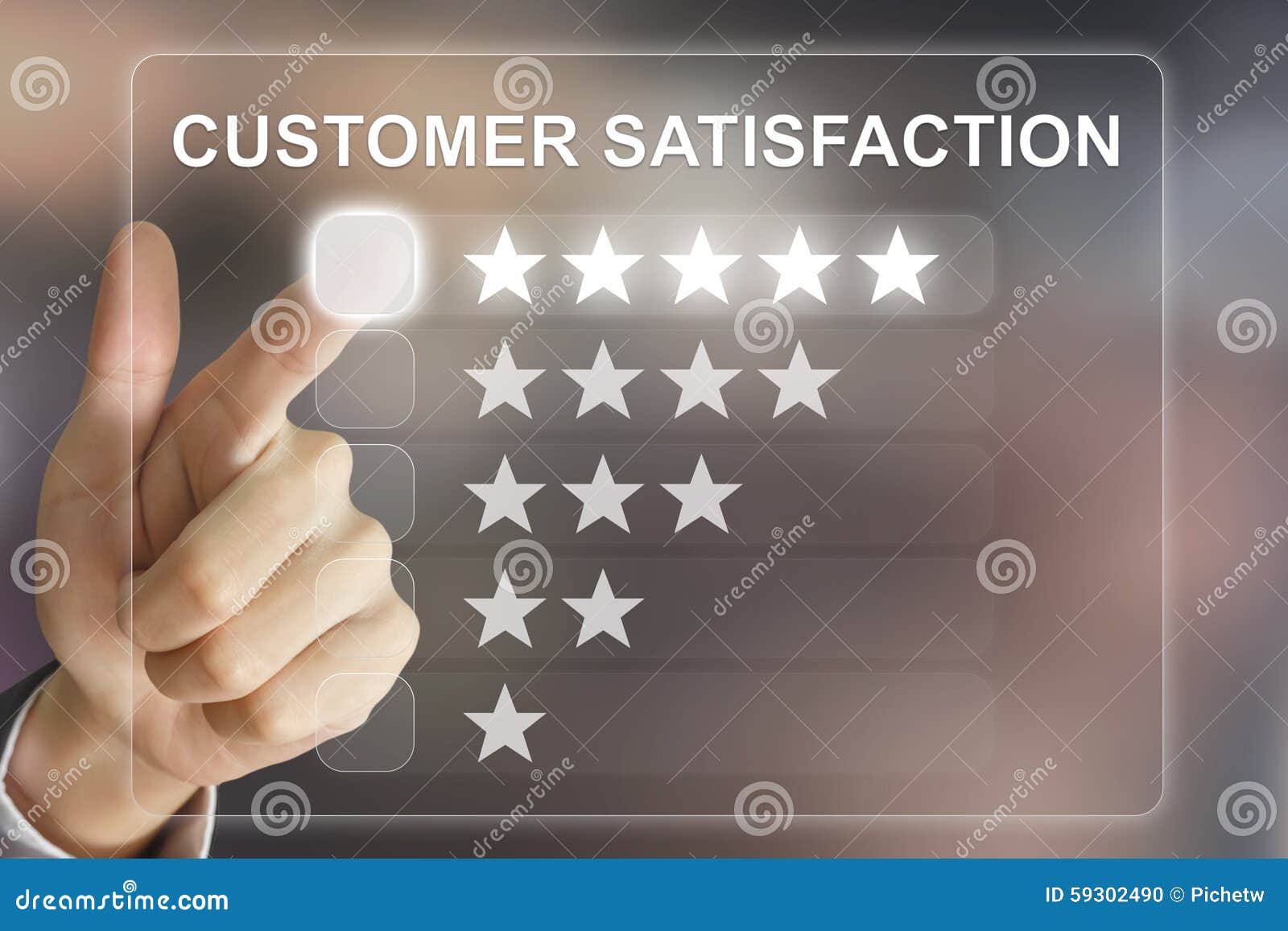 business hand pushing customer satisfaction on virtual screen