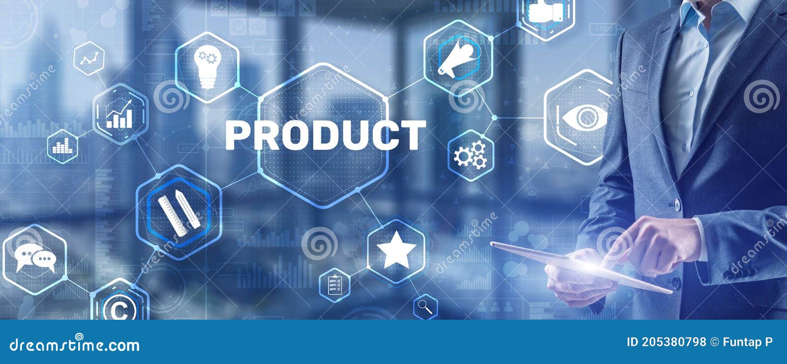 Business Hand Pushing Product Quality on Virtual Screen Interface