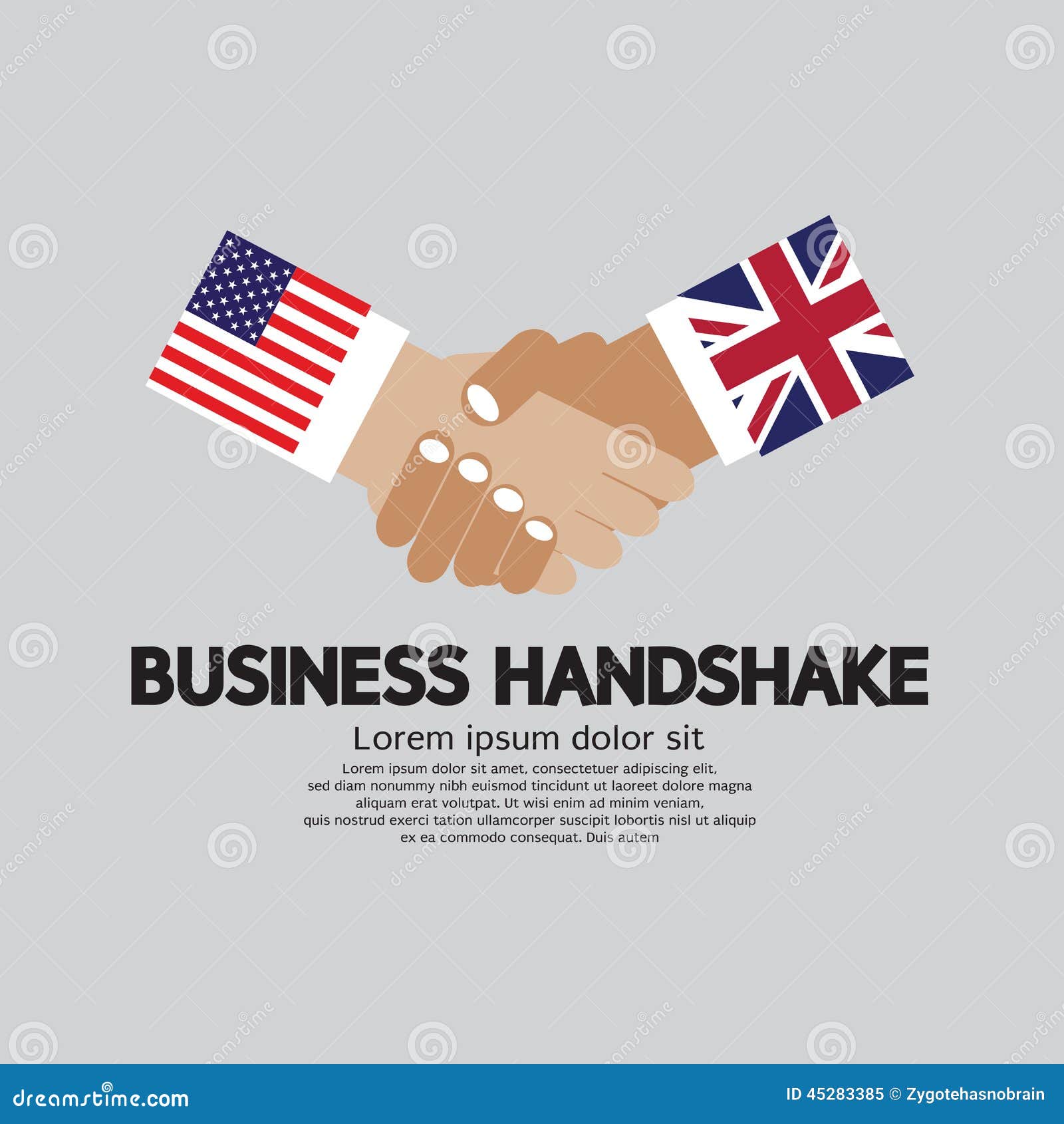 Business Handshake Illustration, USA and UK. Stock Vector