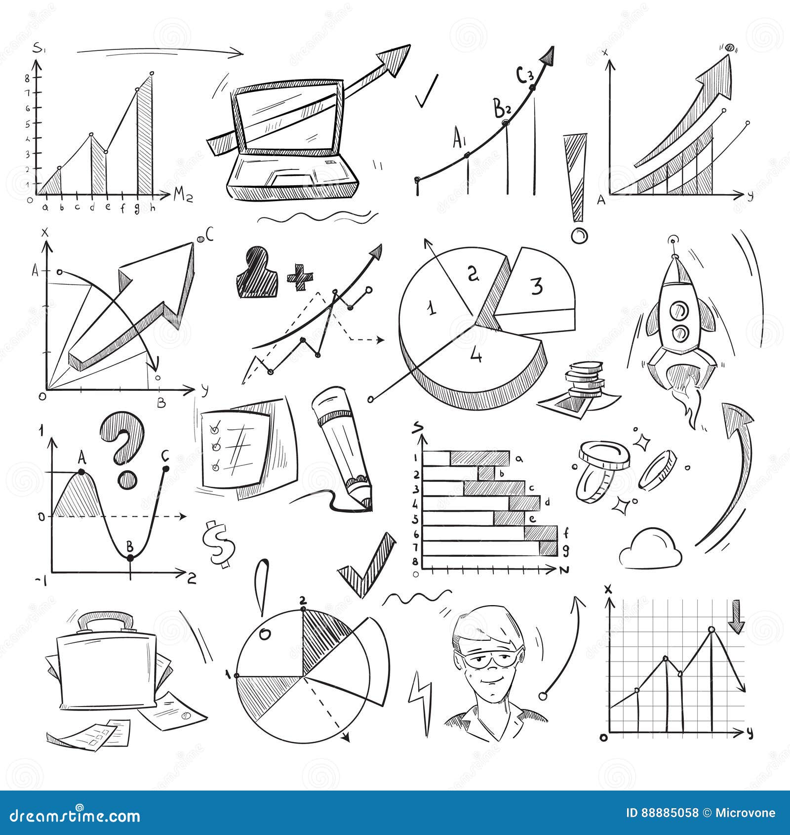 Set Vector Doodle Element Related Startup Stock Vector (Royalty