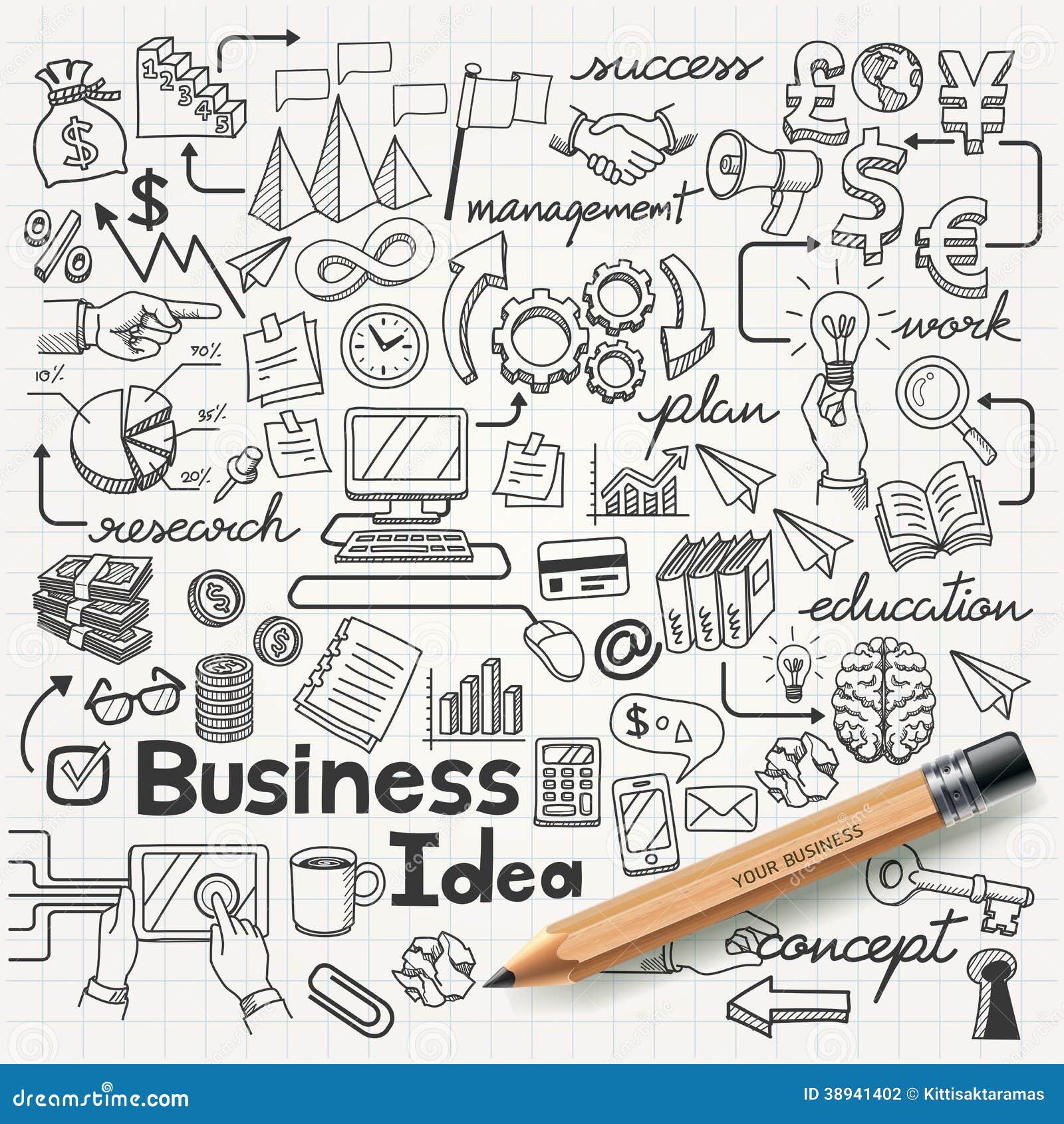 business idea doodles icons set.