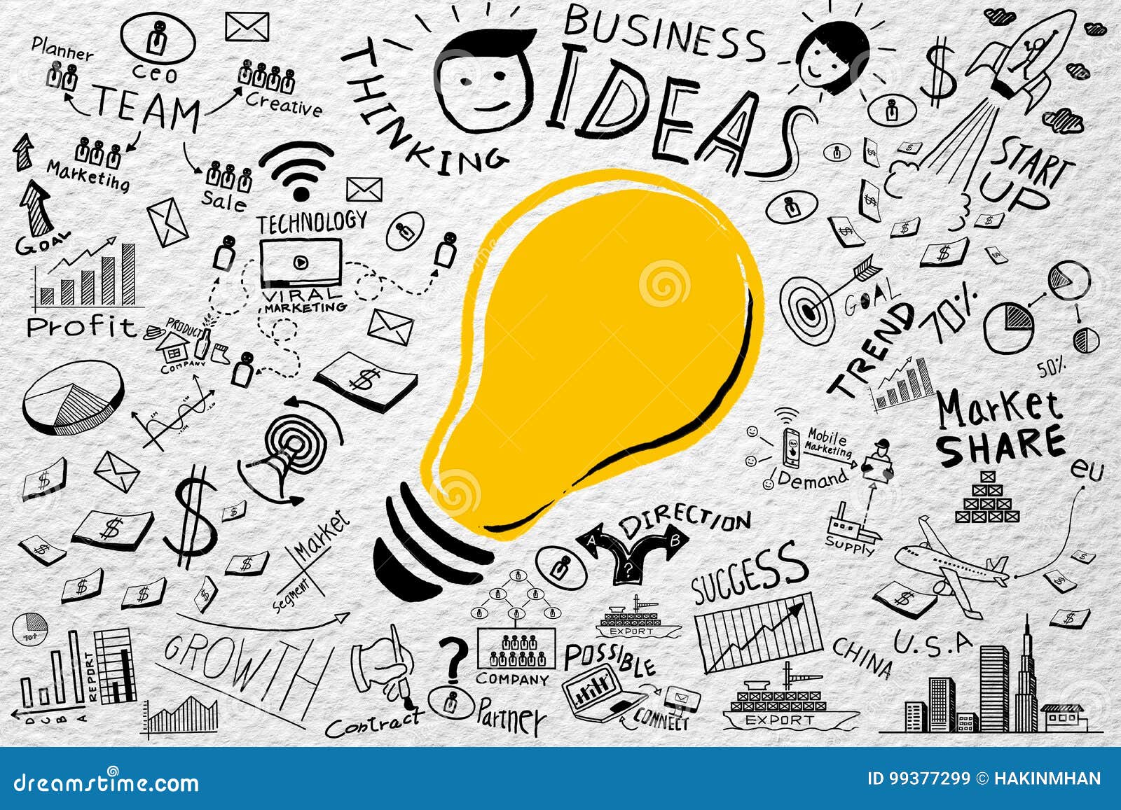 business ideas.freehand drawing light bulb business doodles set,inspiration concept modern ,ideas workflow background.