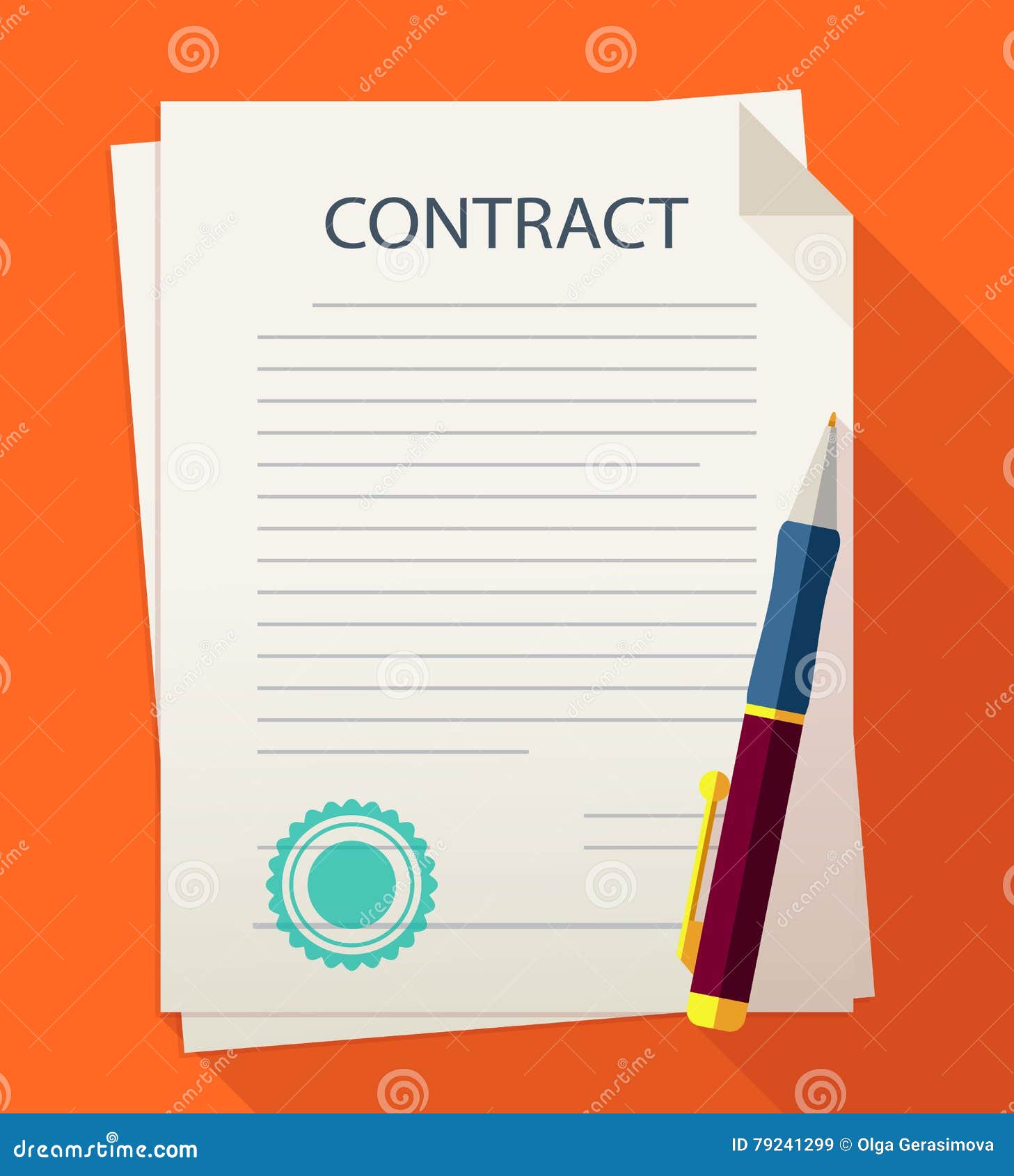 Business Illustration Contract with Pen. Stock Vector Illustration of
