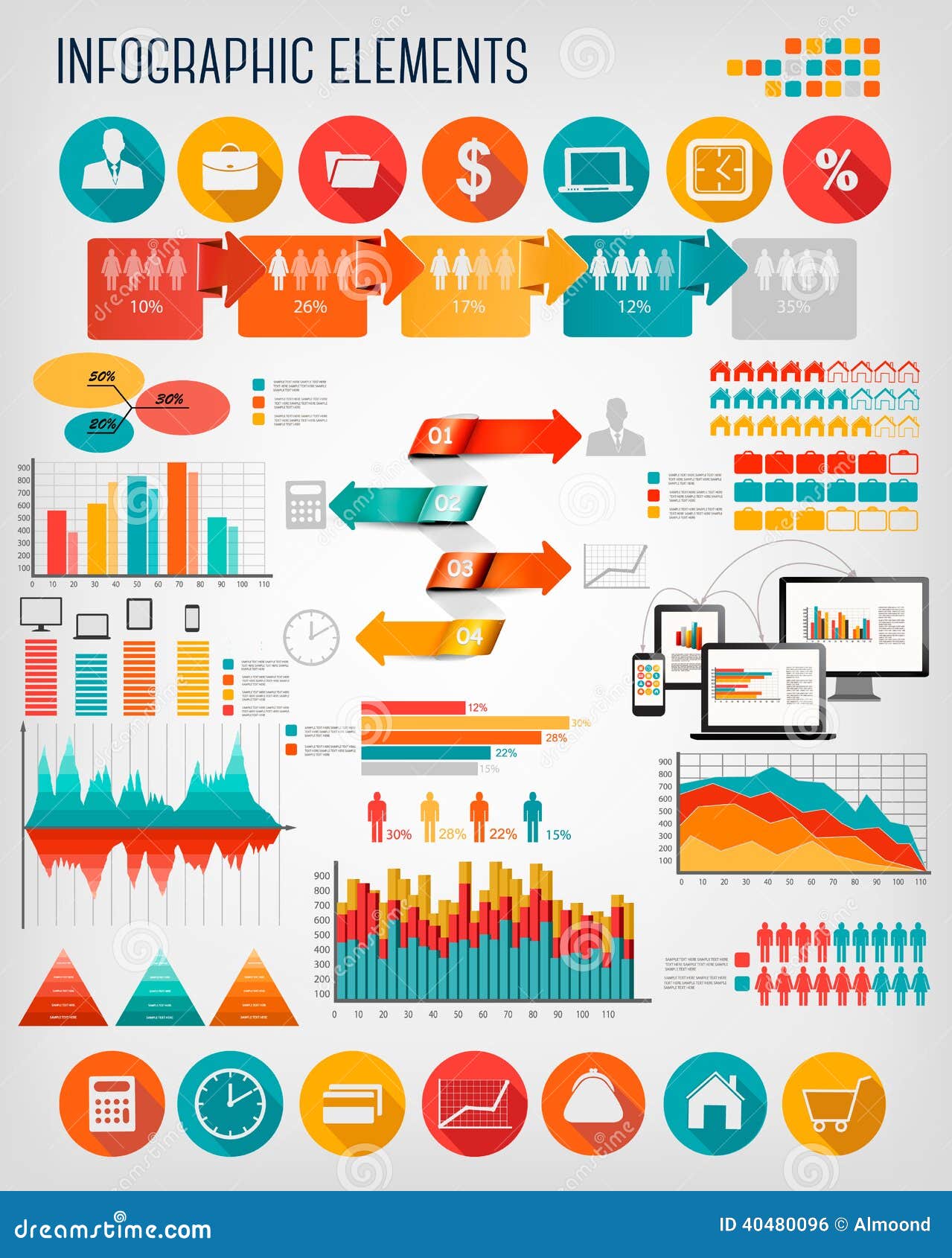 business info graphics flat template set
