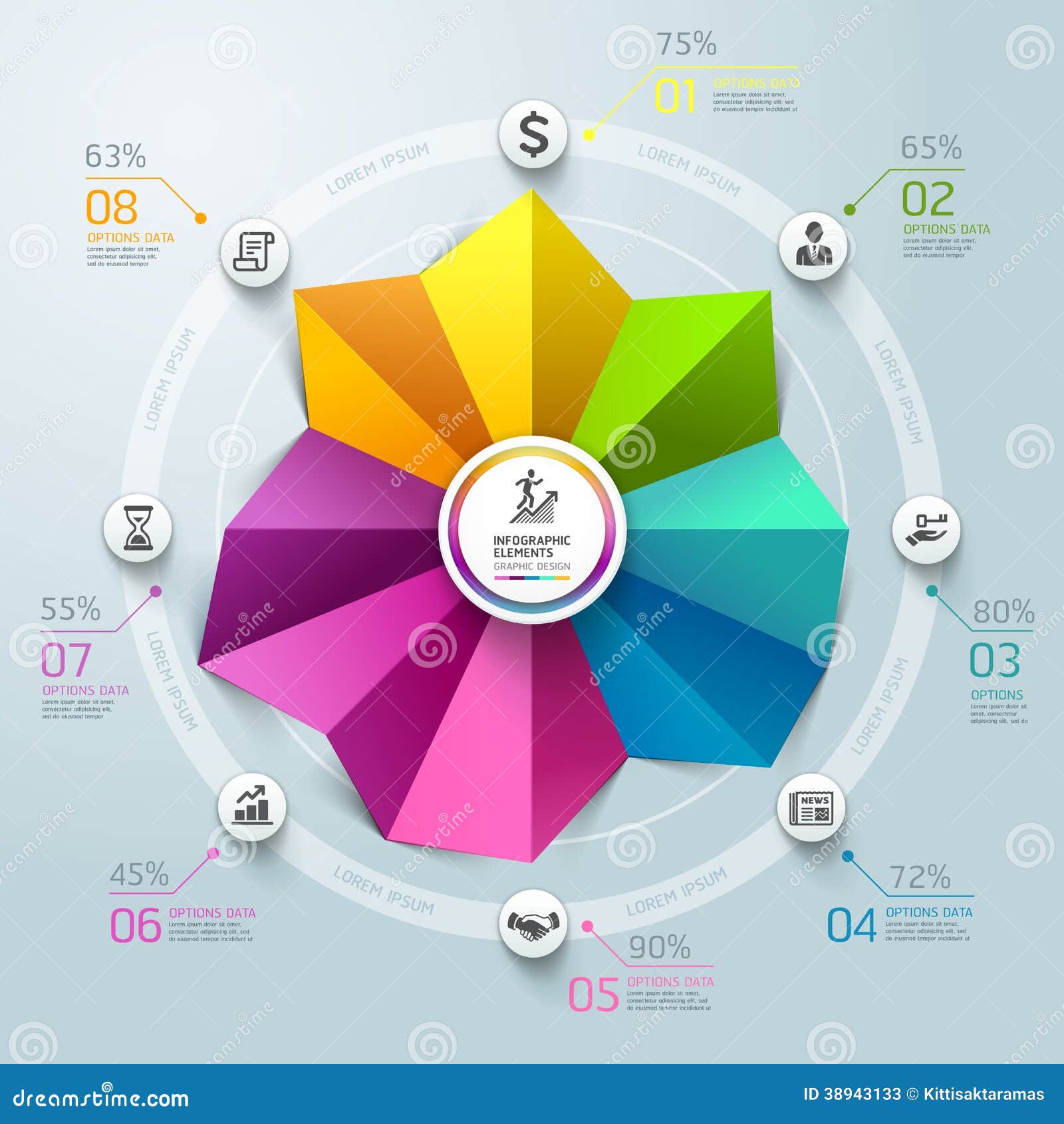 business infographics circle graph origami style.