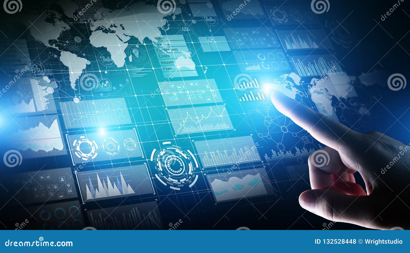 business intelligence dashboard with graph and icons. big data. trading and investment. modern technology concept