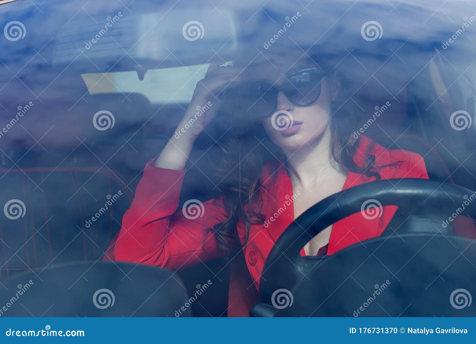 Business Lady in the Car, Headache Stock Photo Image of reflections