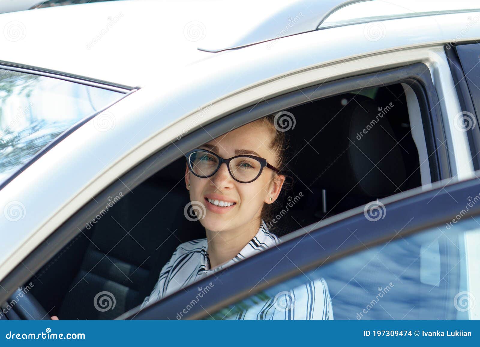 Business Lady Tears Off The Car Holding A Phone In His Hand Young Attractive Girl In A Business 