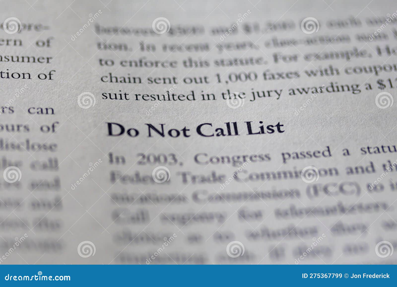 business legal term do not call list dnc printed in textbook on white page