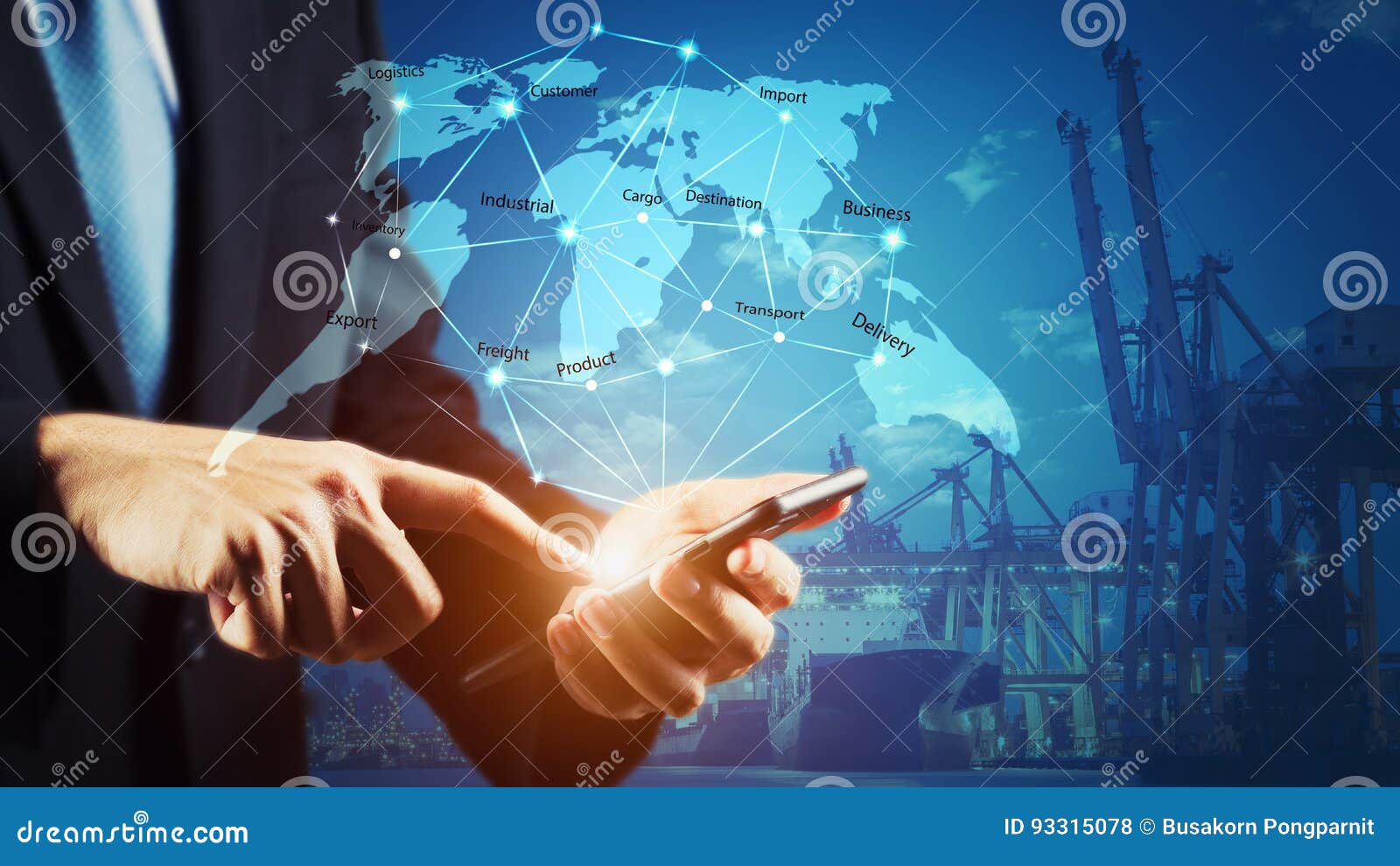 business logistics concept, global business connection technology interface gobal