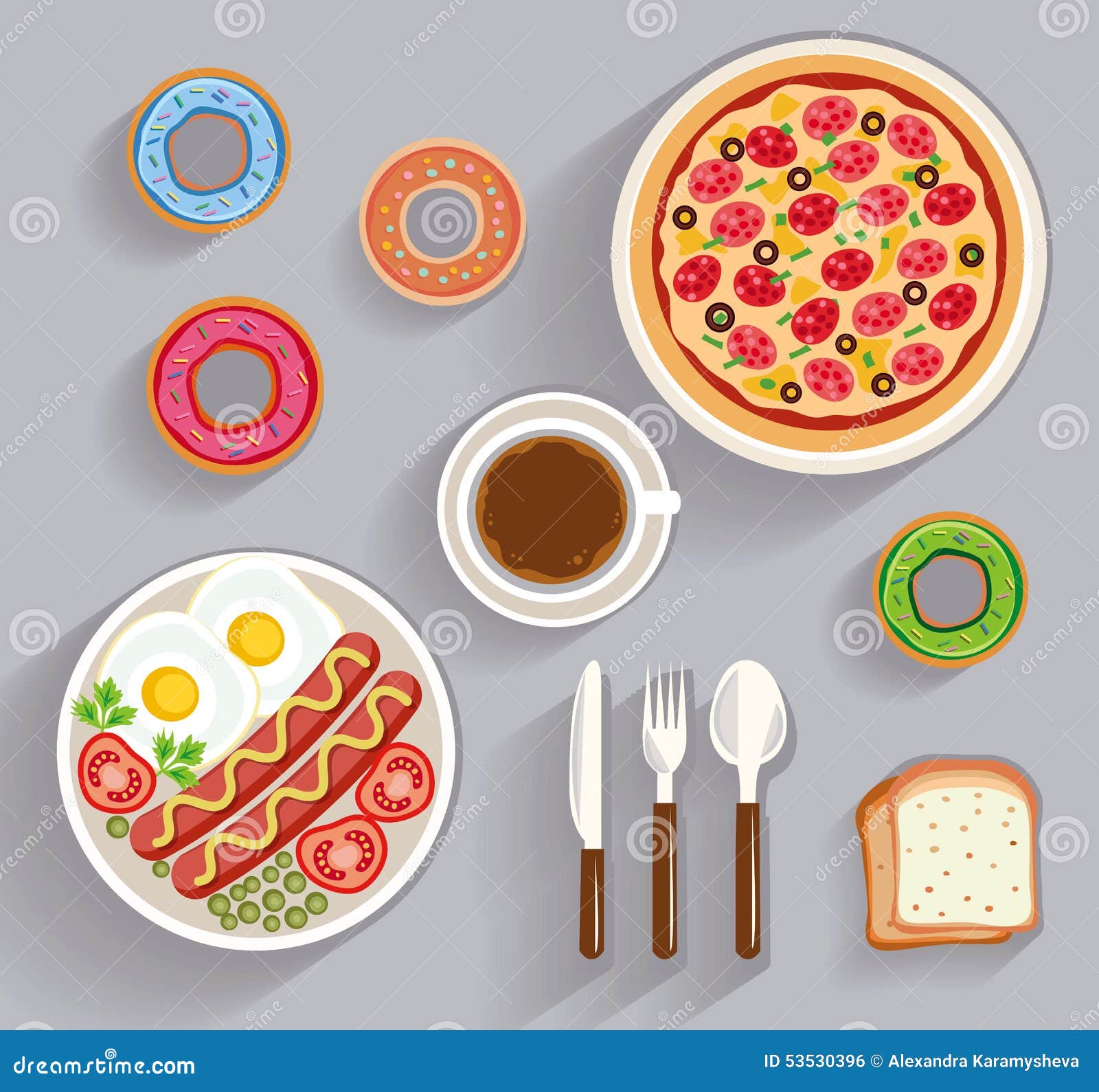 Business Lunch, Dinner Table Top View Stock Vector Illustration of