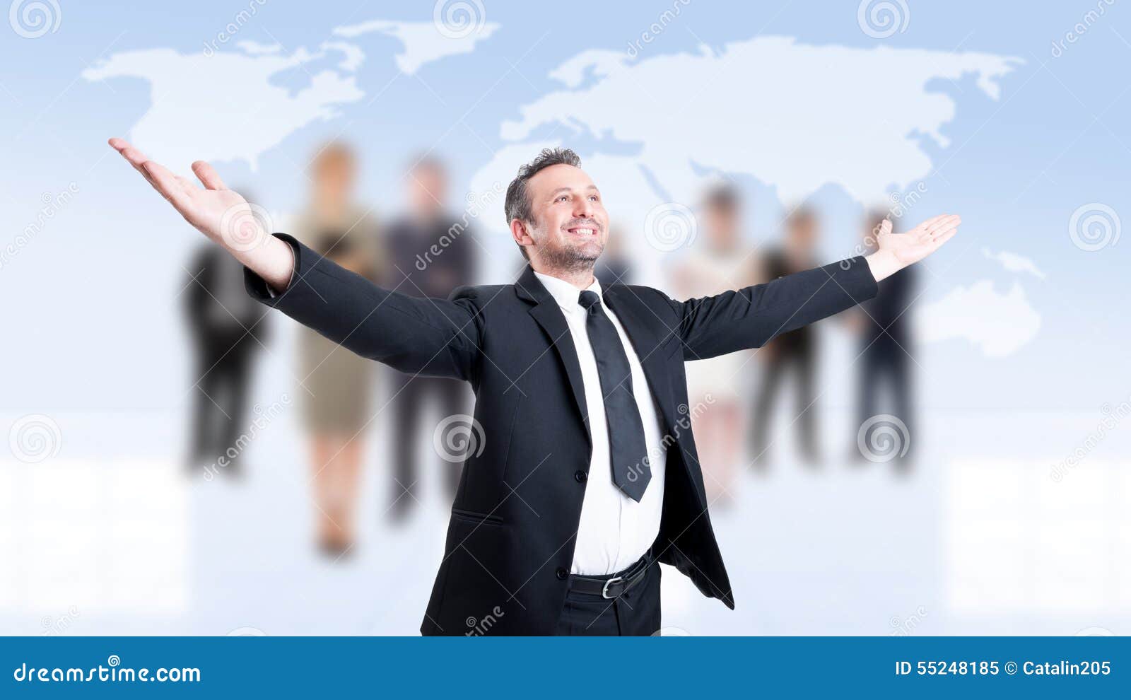 business man with arms outstretched or outspread