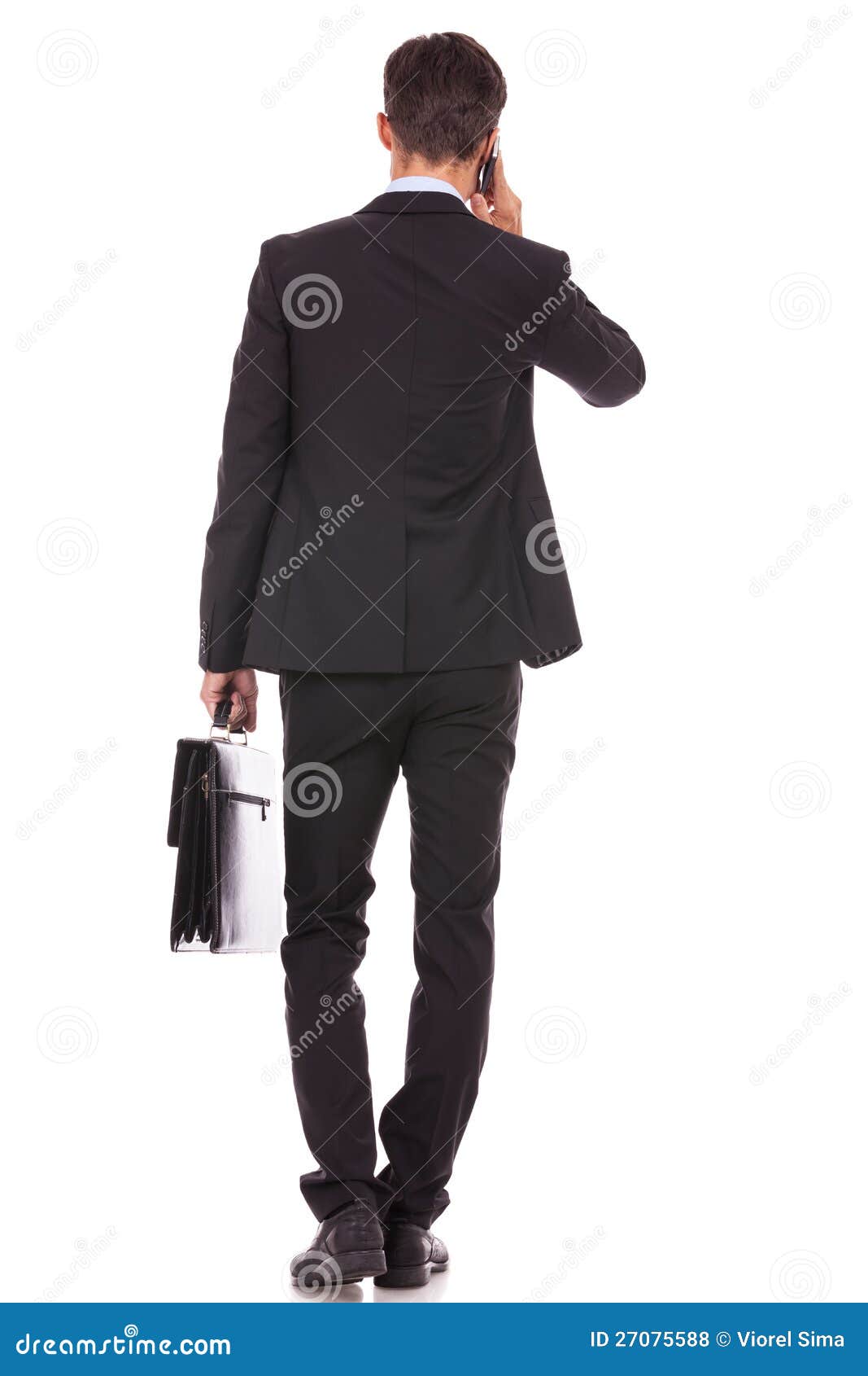 Business Man with Briefcase Talking on Smartphone Stock Photo Image