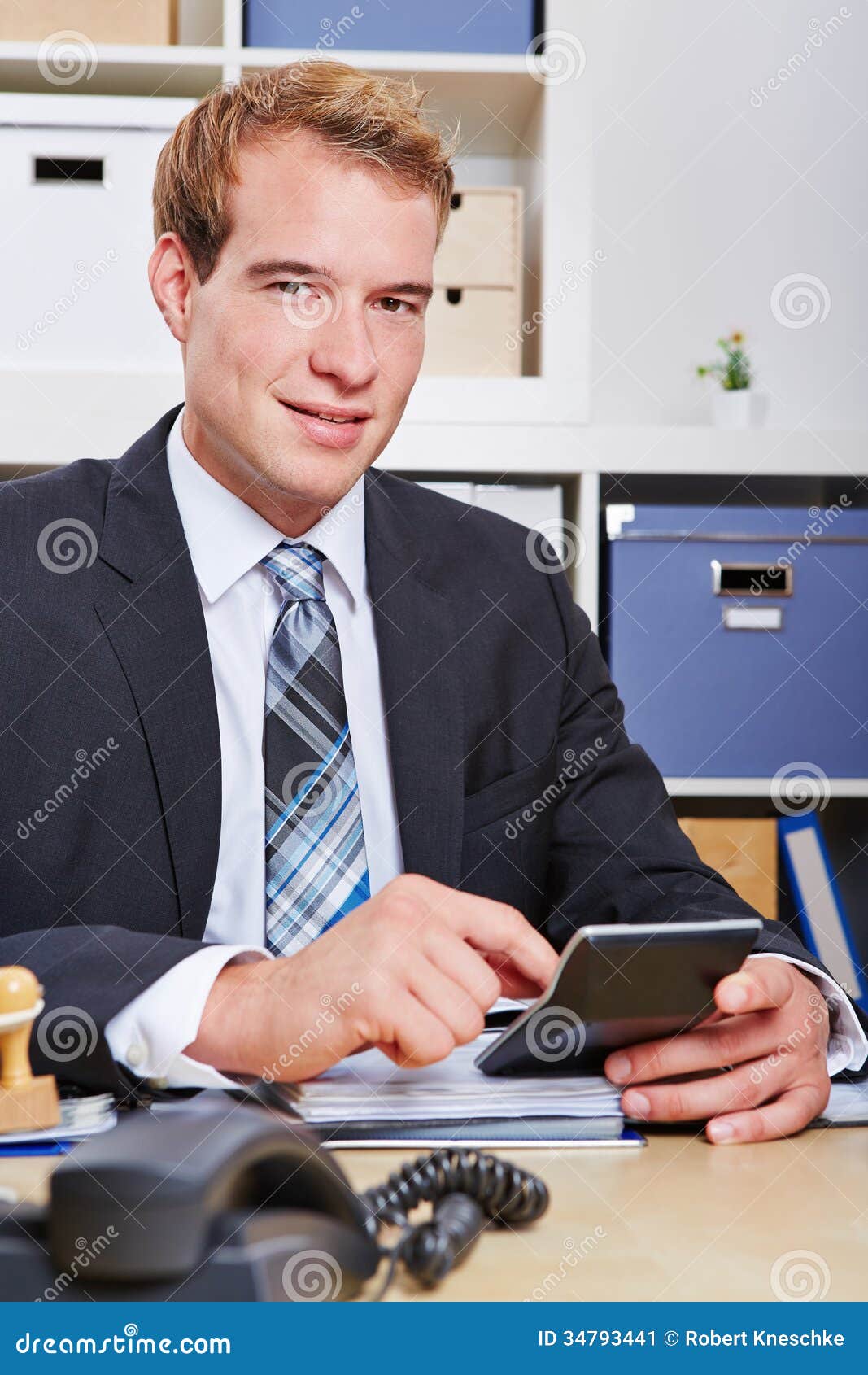 Business Man with Calculator Stock Image Image of calculator, success