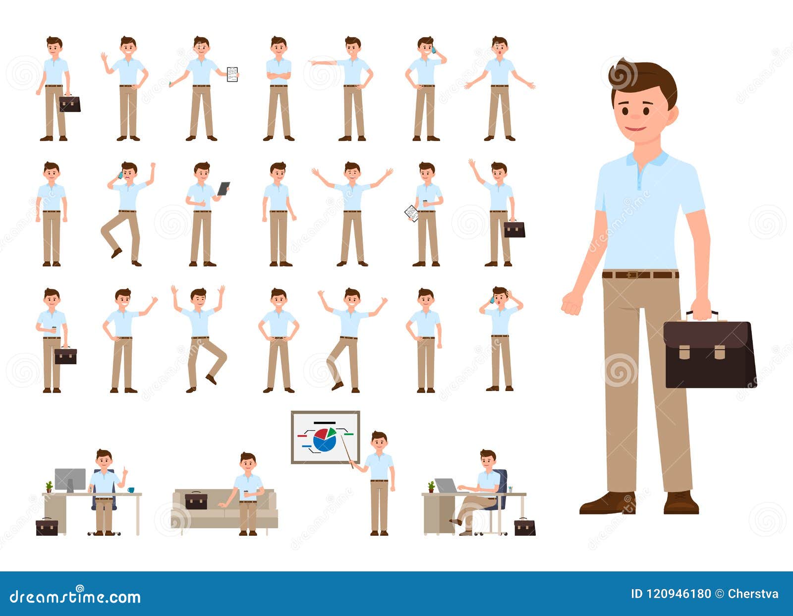 business man in casual office look cartoon character set.   of office person in different poses.