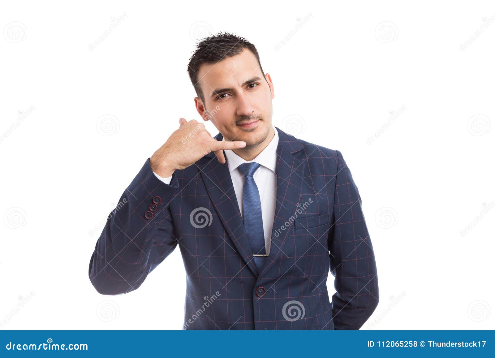 Business Man Contact Person Making Call Us Gesture Stock Photo - Image ...