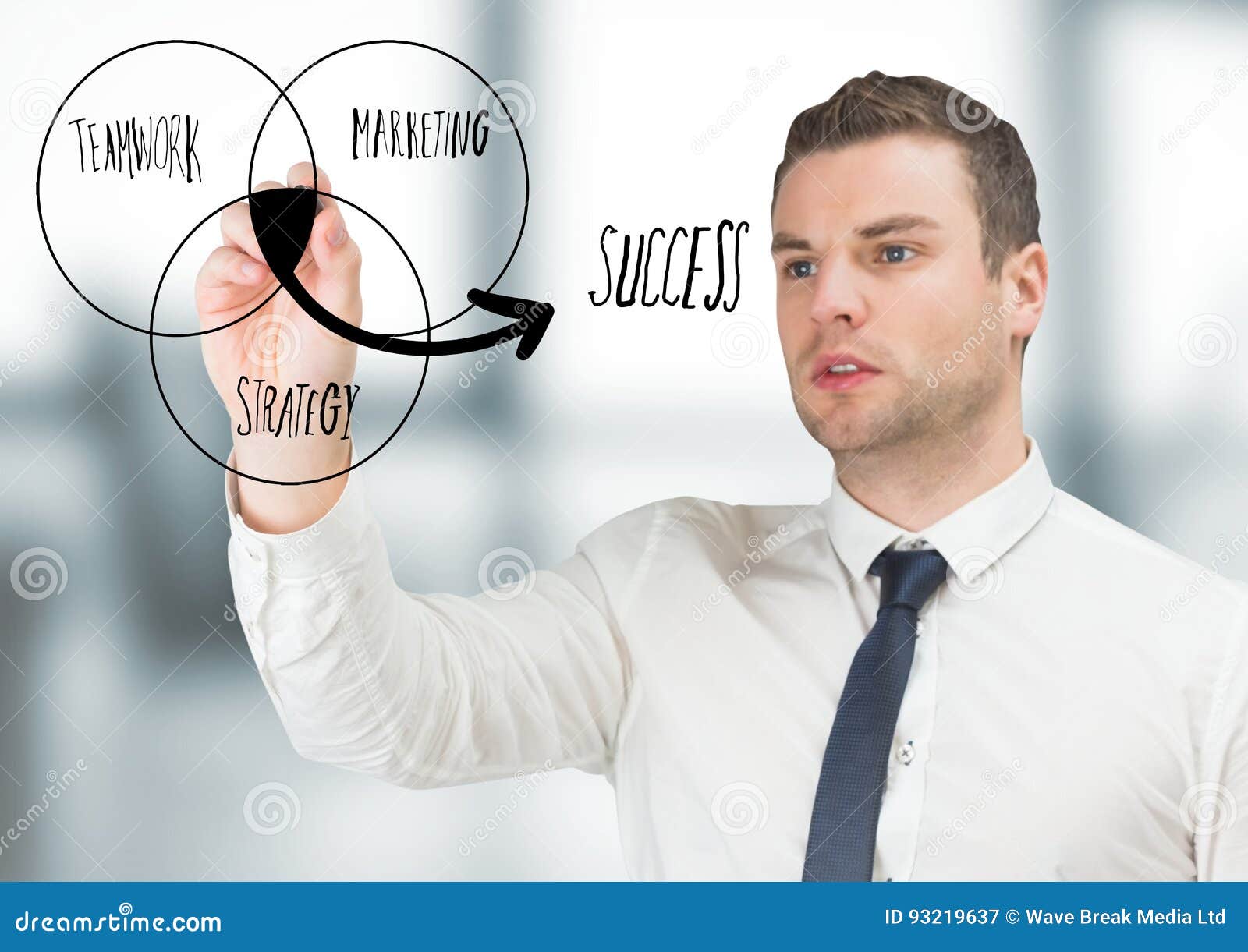 business man drawing venn diagram doodle in blurry grey office stock men venn diagram