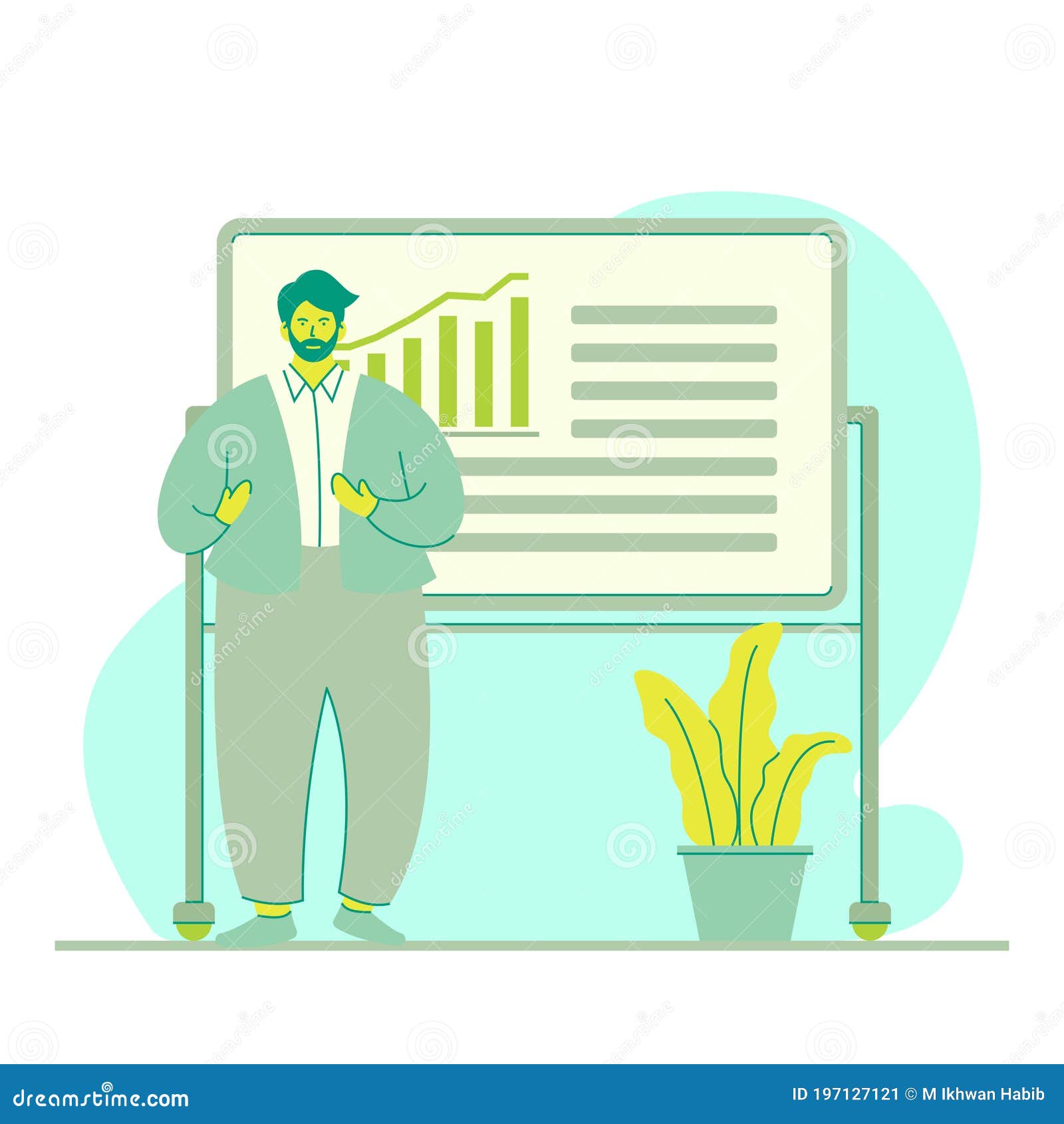 Business Man Explain about Corporate Finance Status Stock Vector
