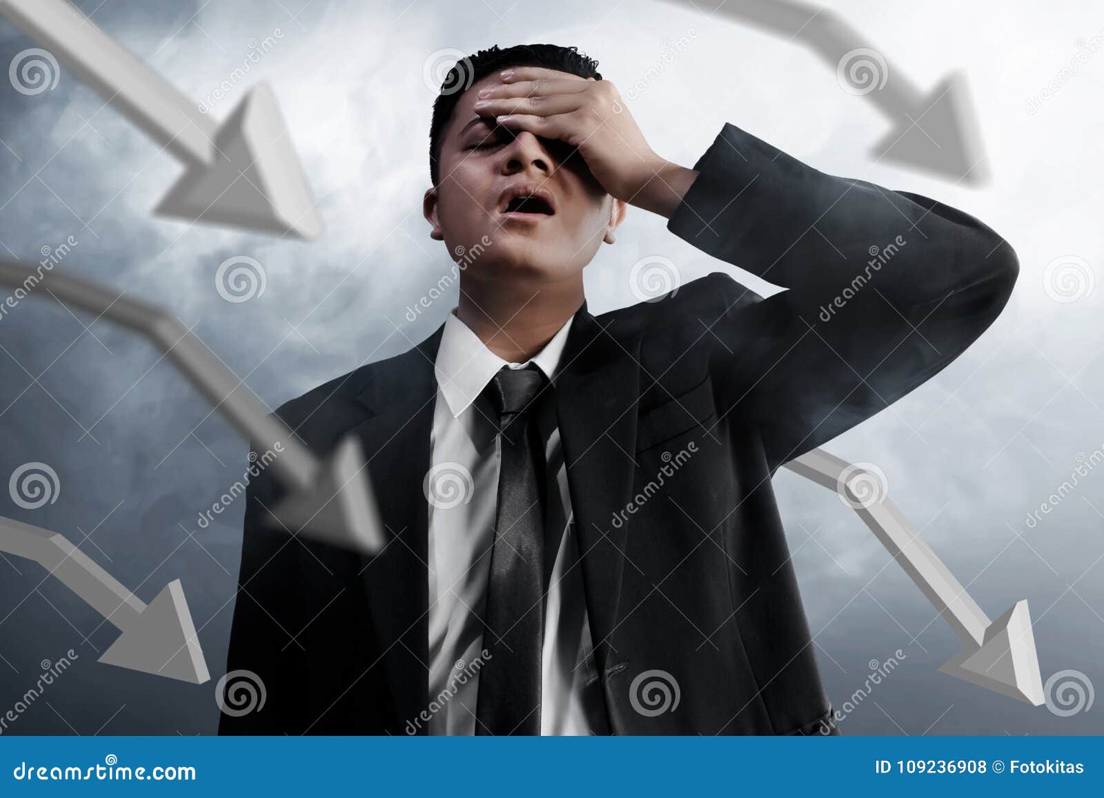 businessman failure on smoke background