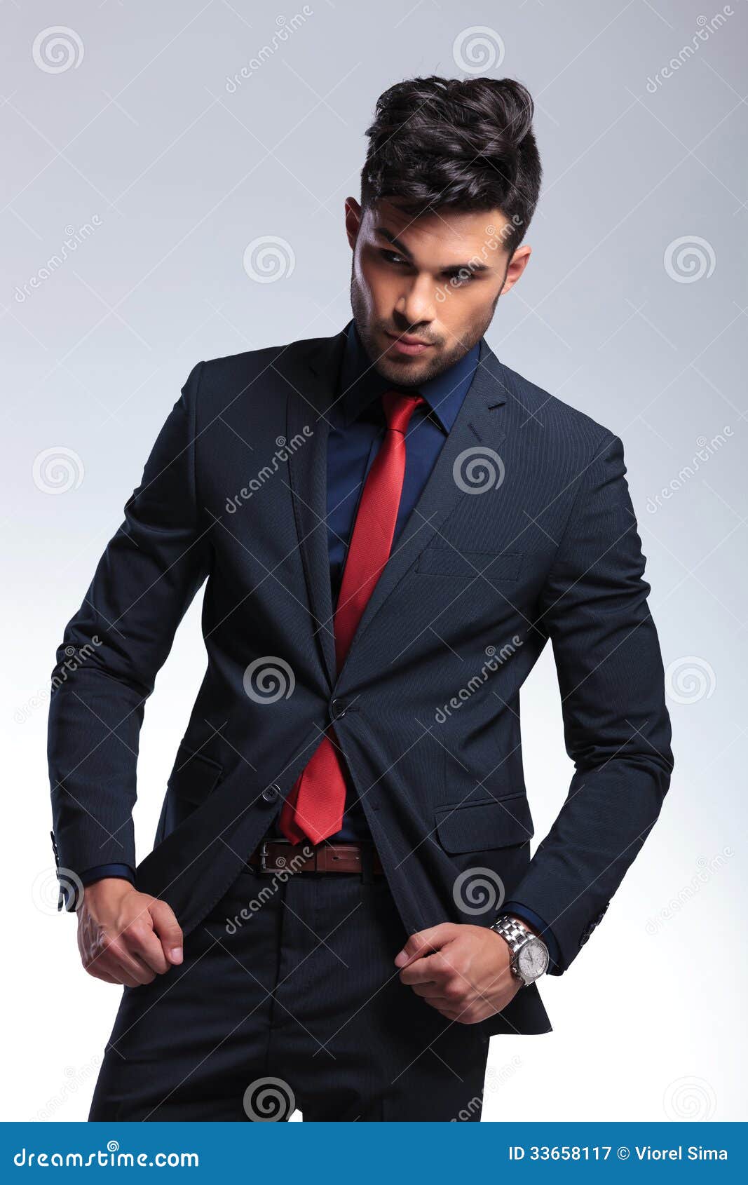 Business Man Fixes His Suit Jacket Stock Image - Image of looking, male ...
