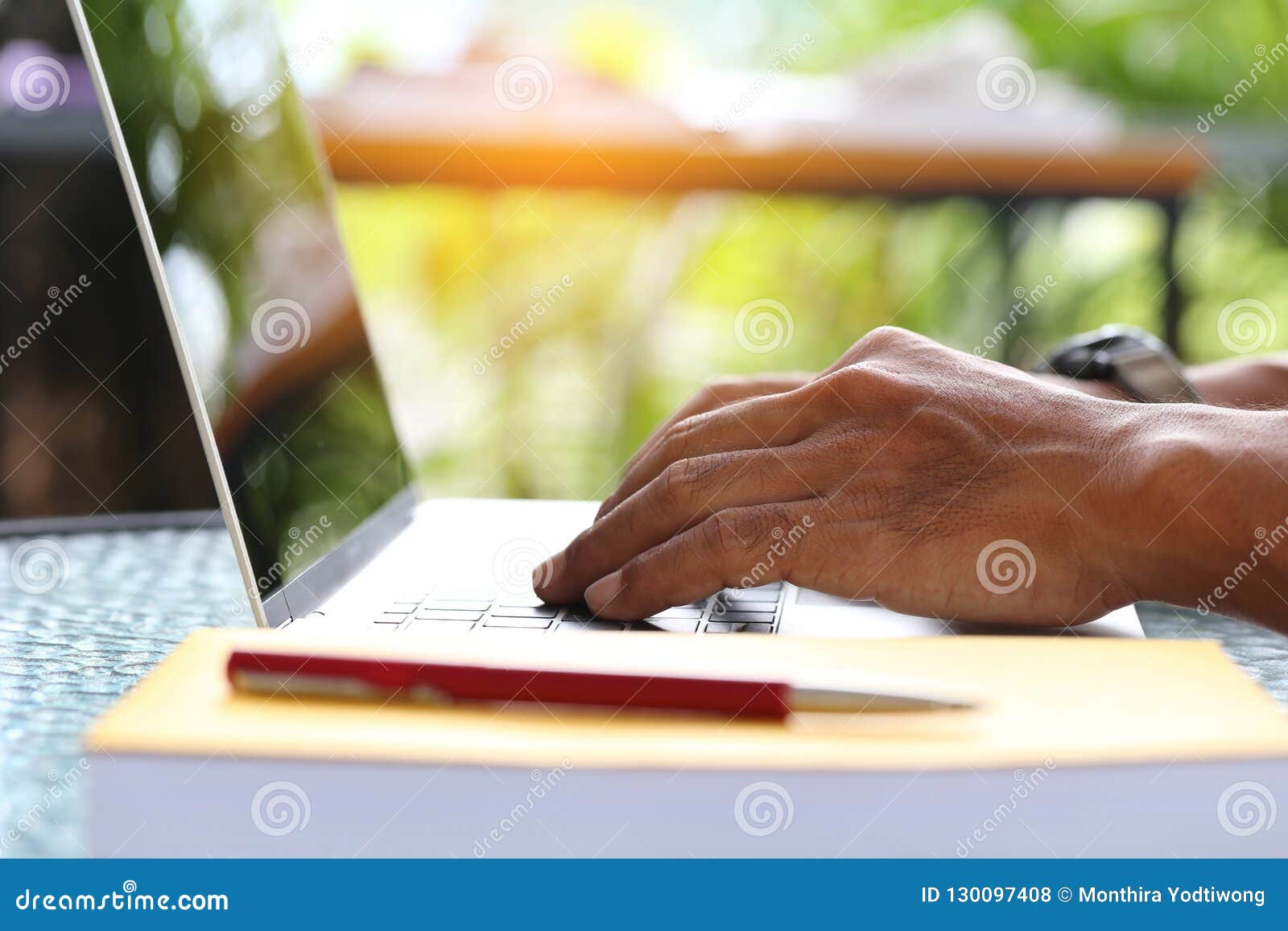 Business Man of Freelancer Working Using Laptop Computer in Home Stock