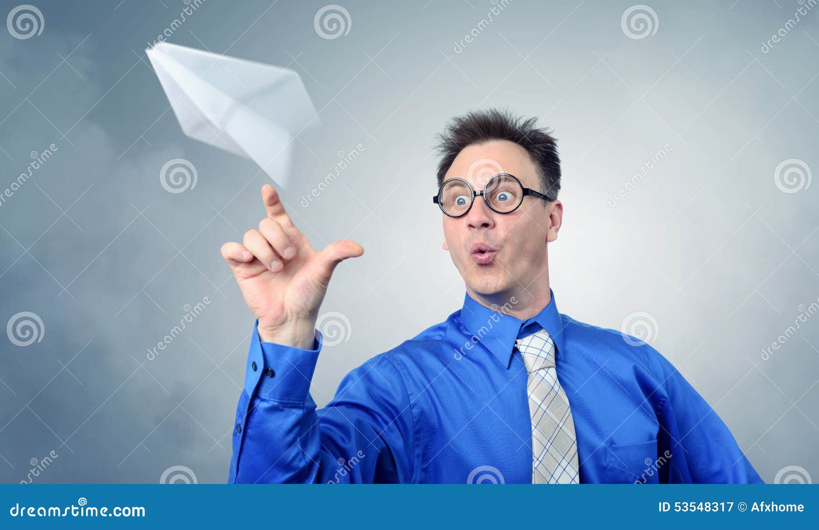 Business Man in Glasses Throwing a Paper Plane Stock Image Image of