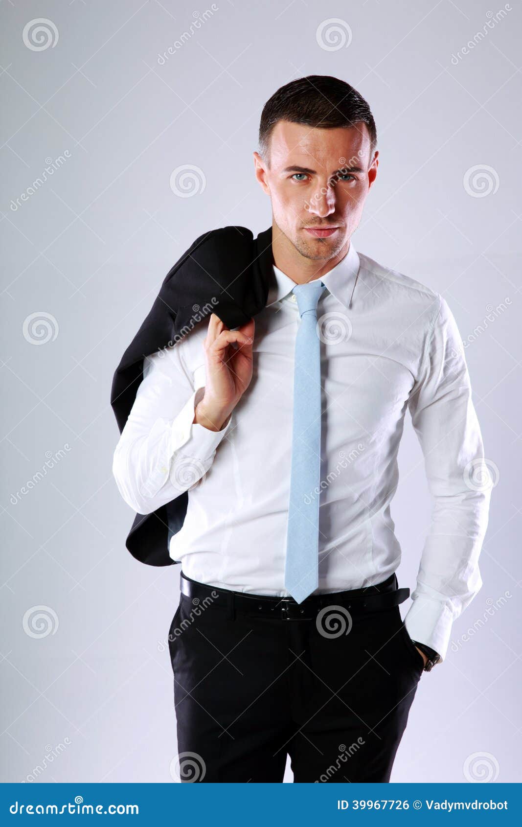 Business Man Holding Jacket on Shoulder Stock Photo - Image of ...