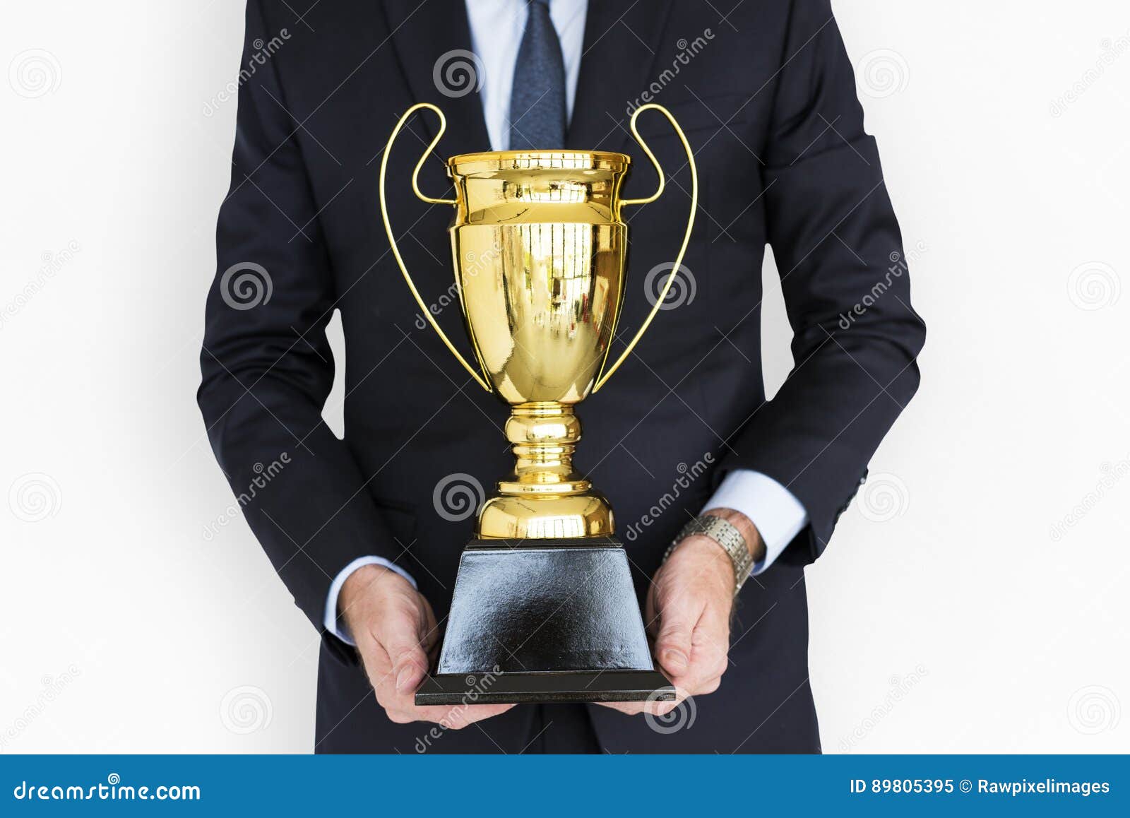 Business Man Holding Trophy with Both Hand Stock Image - Image of