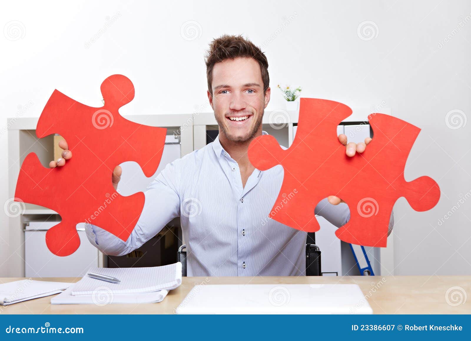 Business Man with Jigsaw Puzzle Stock Image Image of person