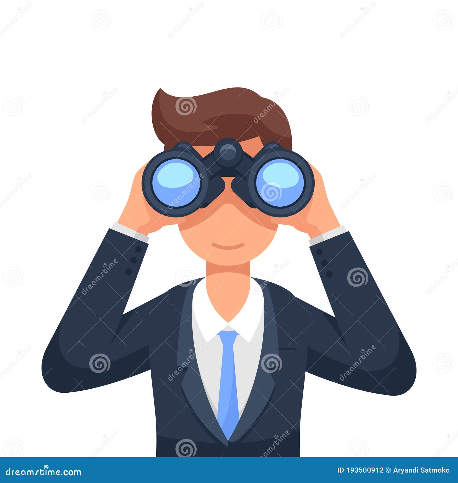 business man looking through binoculars searching for a job. flat style