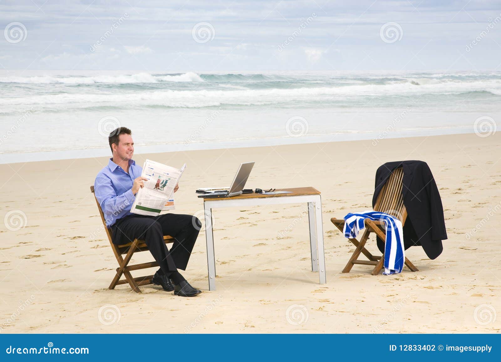 Business Man with Office on the Beach Stock Photo - Image of online ...