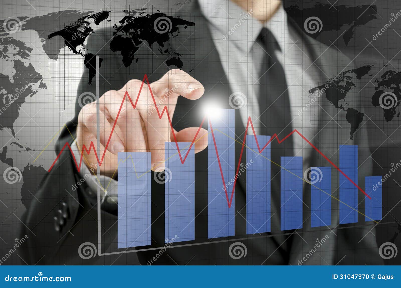 business man pointing at interactive business graph