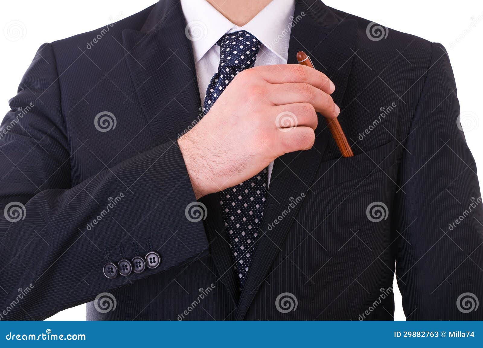 Businessman Putting a Pen in His Pocket. Stock Image Image of