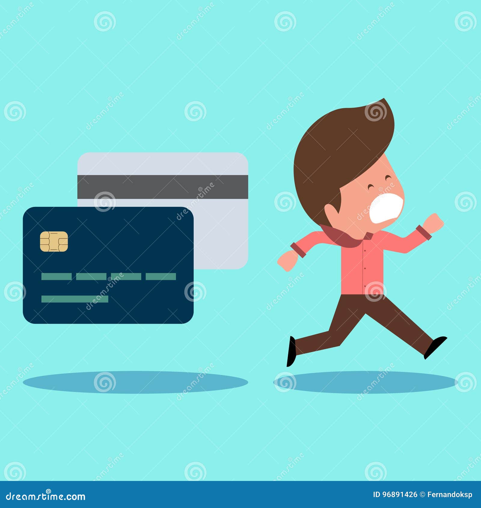 Business Man Running Away from Credit Card Stock Vector Illustration