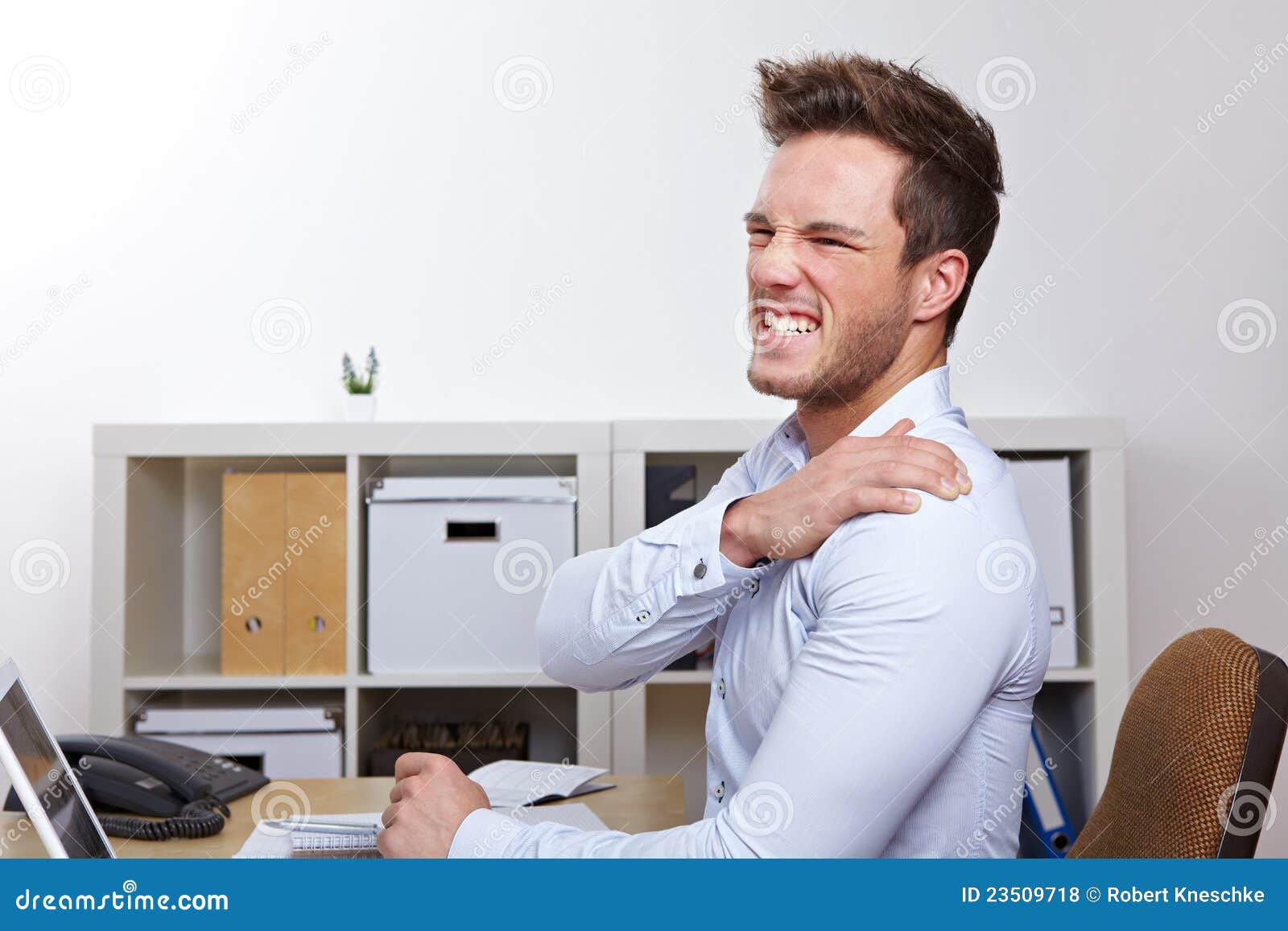 Business Man with Shoulder Pain Stock Photo Image of place, male