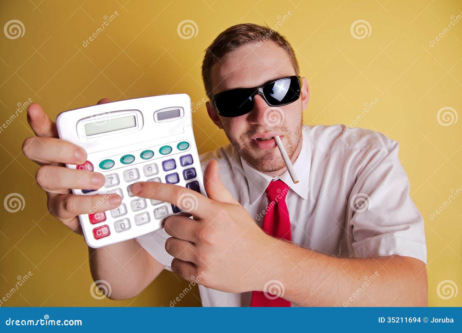 Business Man Showing Calculator Stock Photo Image of cigarette