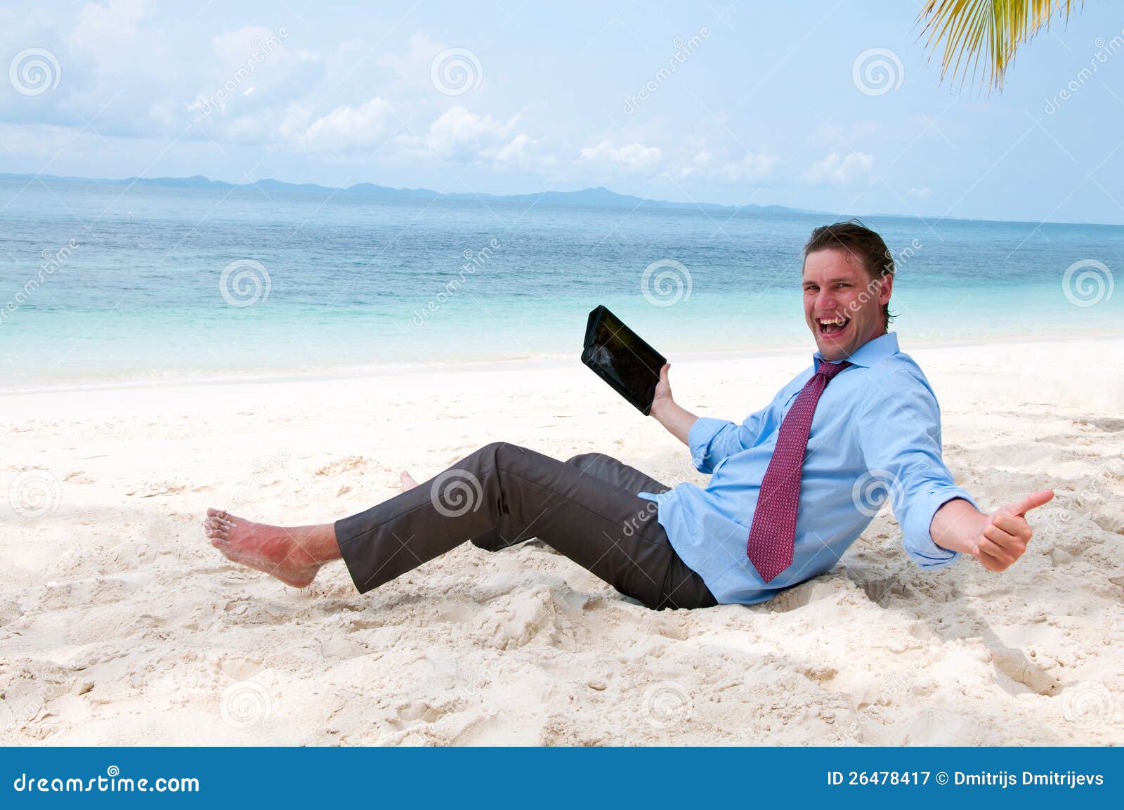 Business Man Sitting And Working On The Beach Royalty Free Stock ...