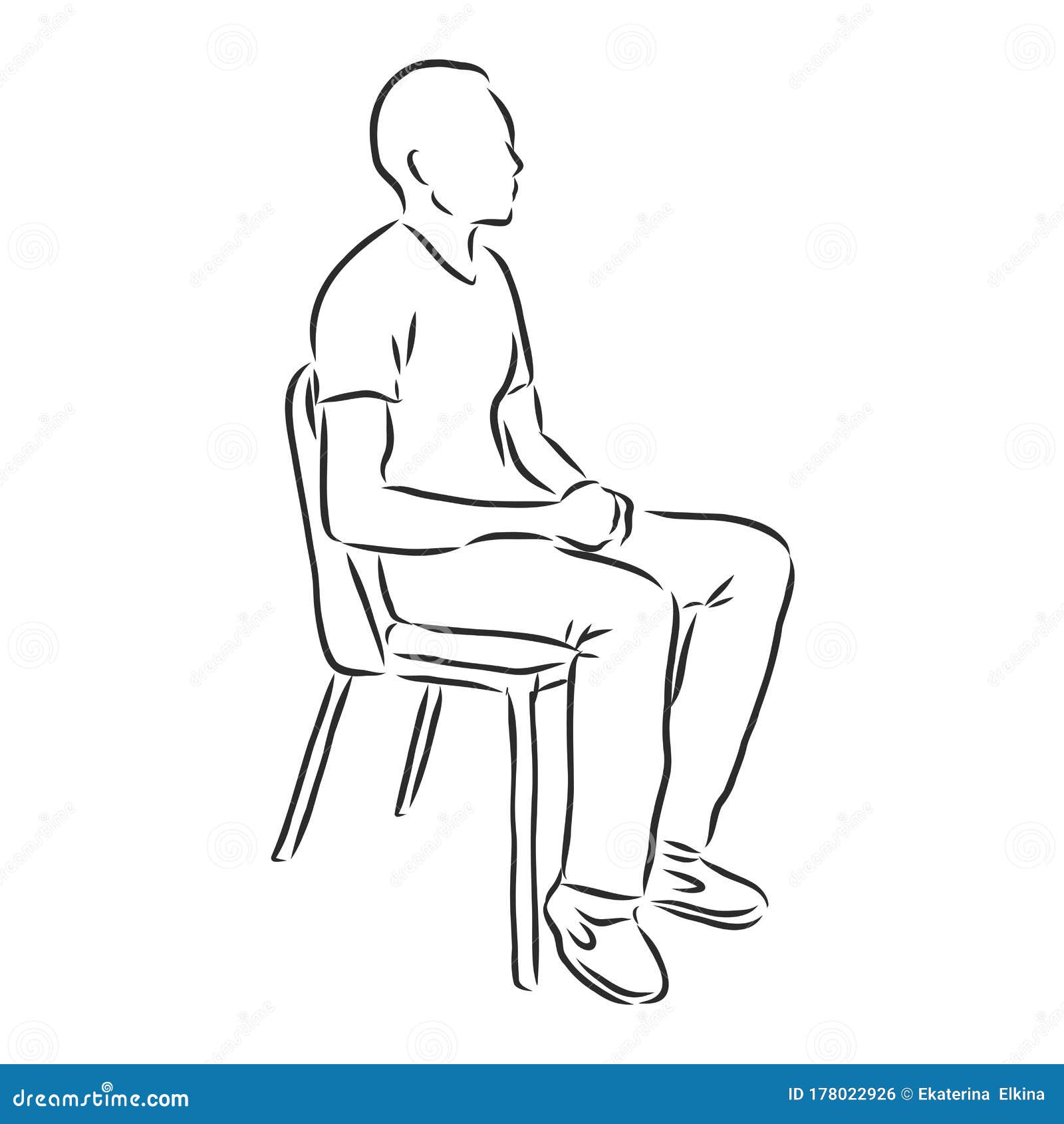Isolated, single line drawing, man sitting posters for the wall • posters  thinking, hand, solitude | myloview.com