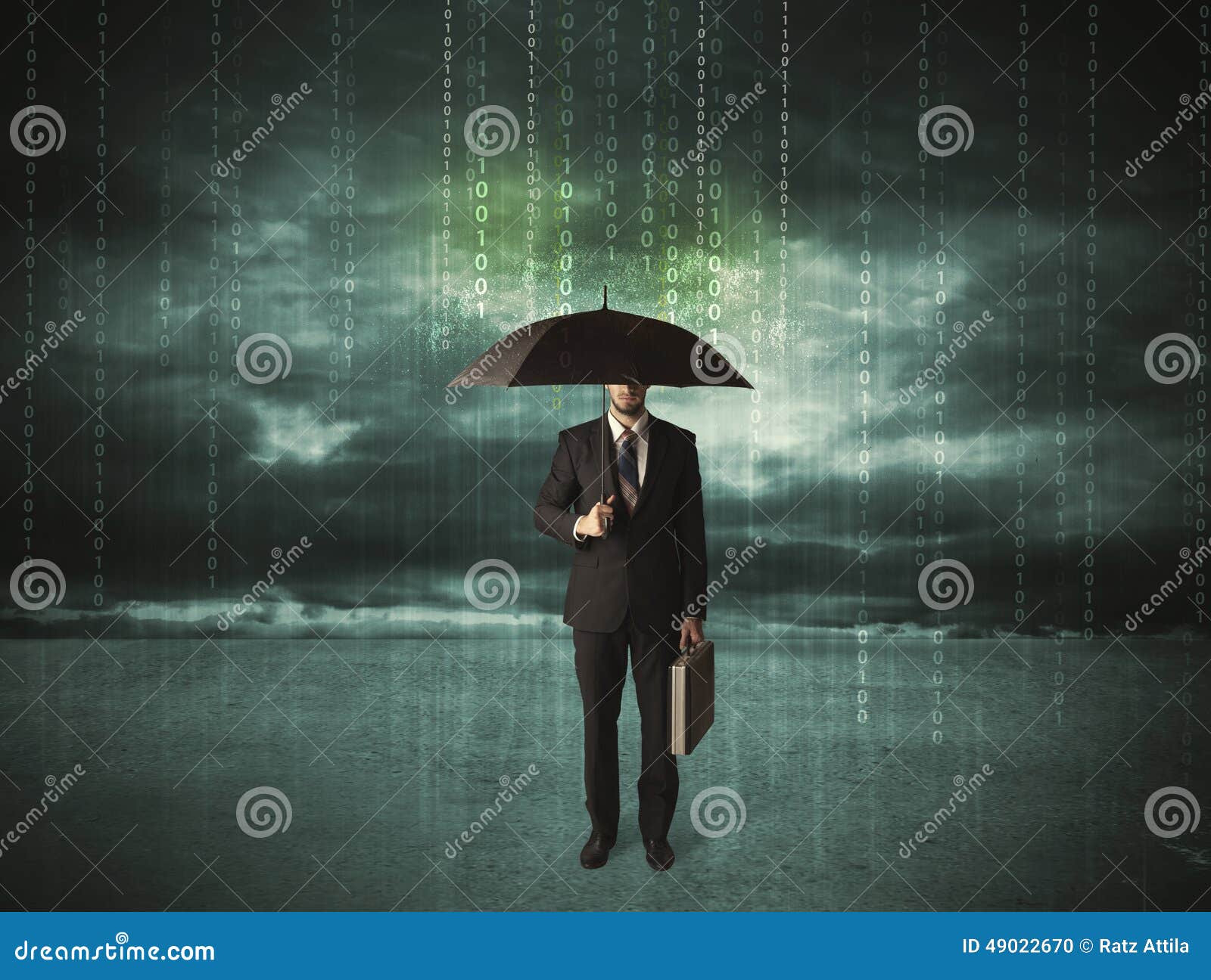 Business Man Standing with Umbrella Data Protection Concept Stock Photo