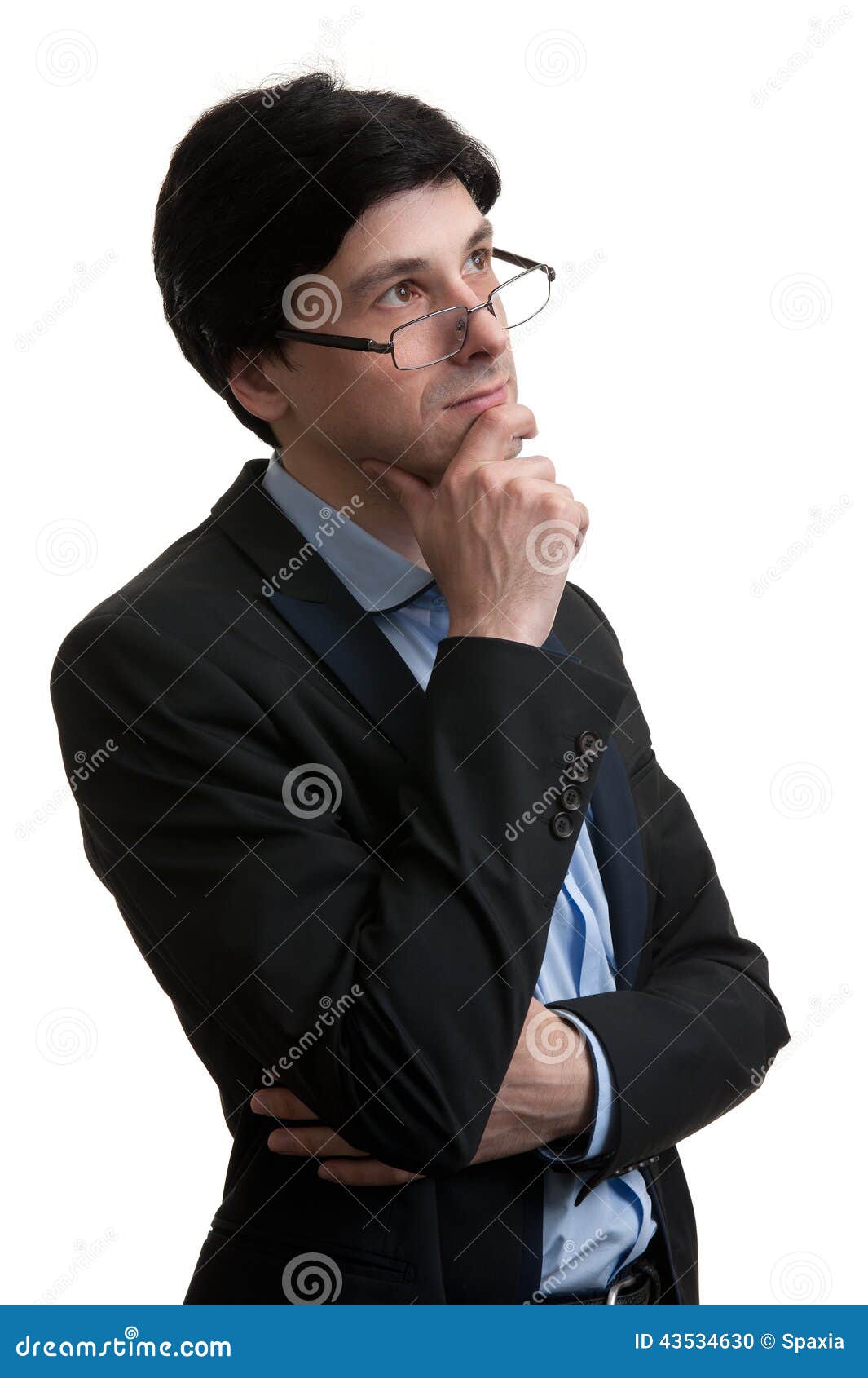 Business man think and looking up. Businessman think and looking up. Isolated over white