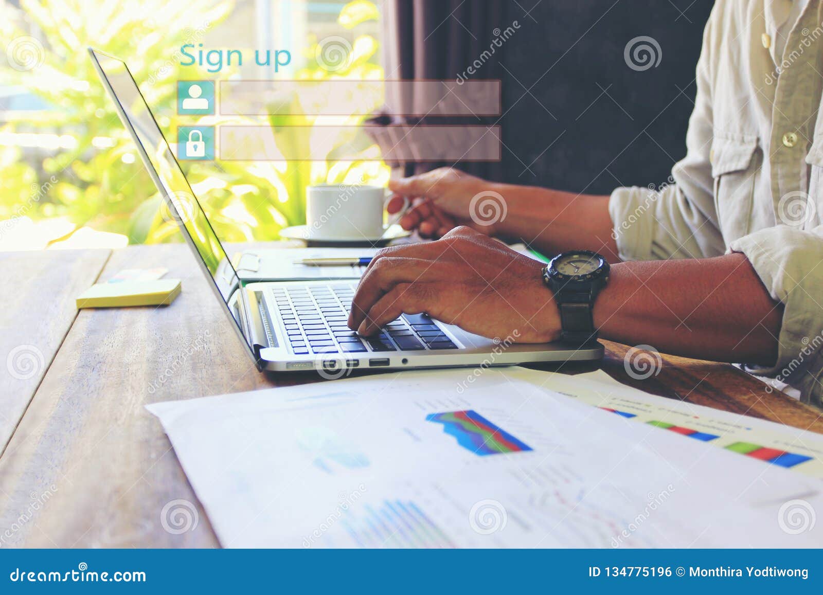 Business Man Using Laptop Computer And Sign Up Or Log In Username