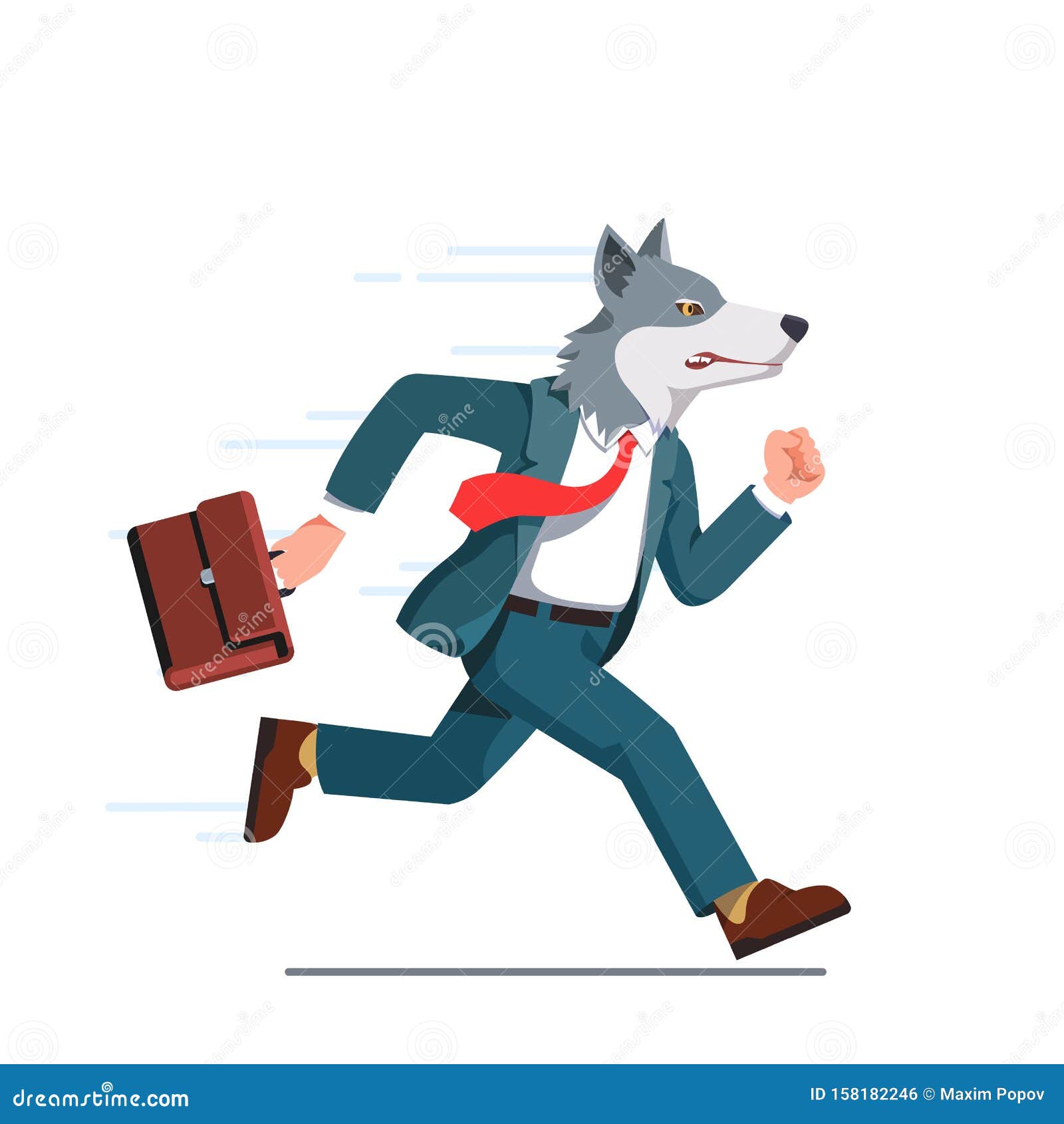 Business Man with Wolf Head Running with Briefcase Stock Vector -  Illustration of funny, cartoon: 158182246