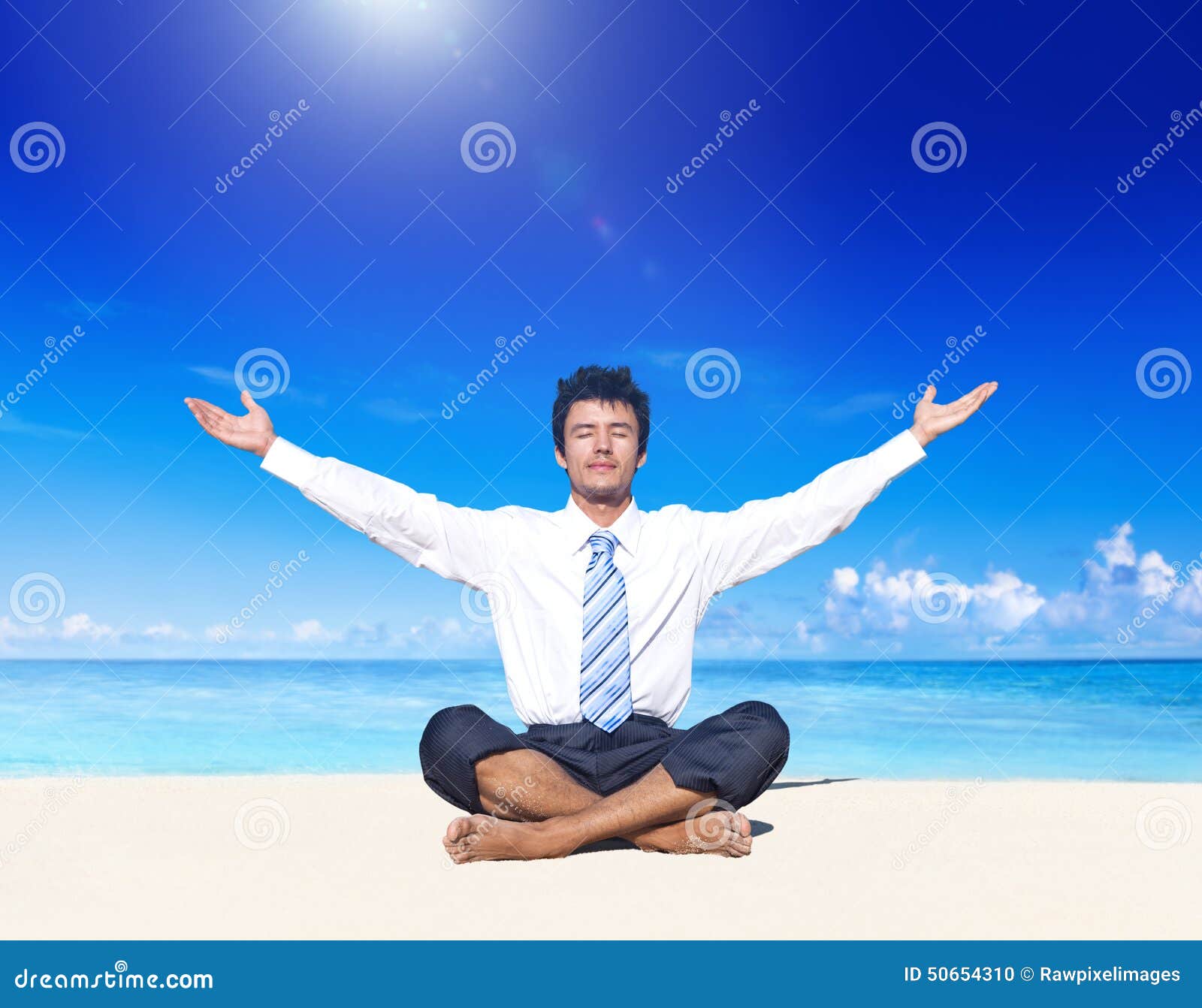 business meditation beach refreshment concept