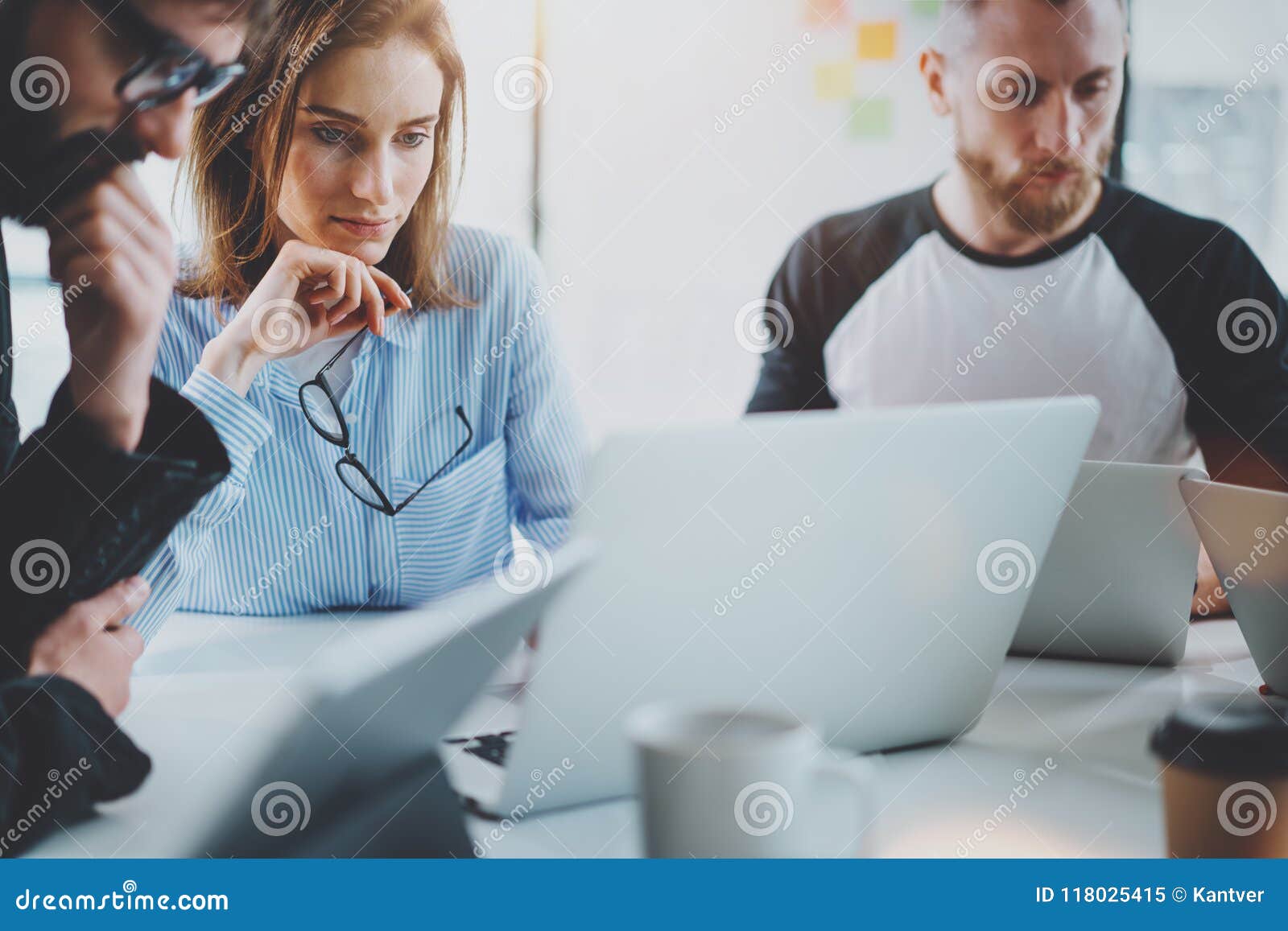 business meeting concept.analyze business plans,using laptop.blurred background.horizontal.